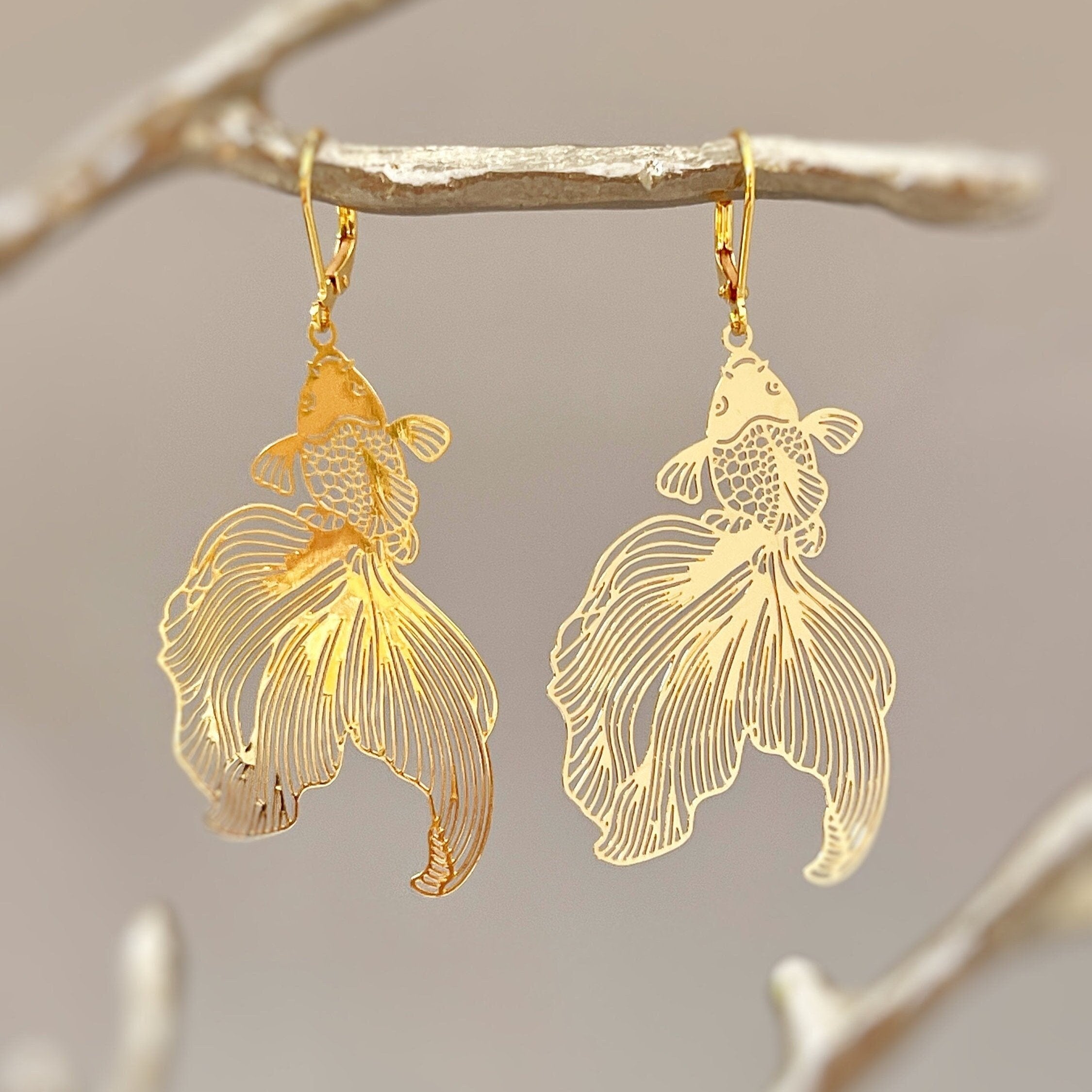 Goldfish Gold Earrings Fish Design Sterling Silver Goldfish Earrings