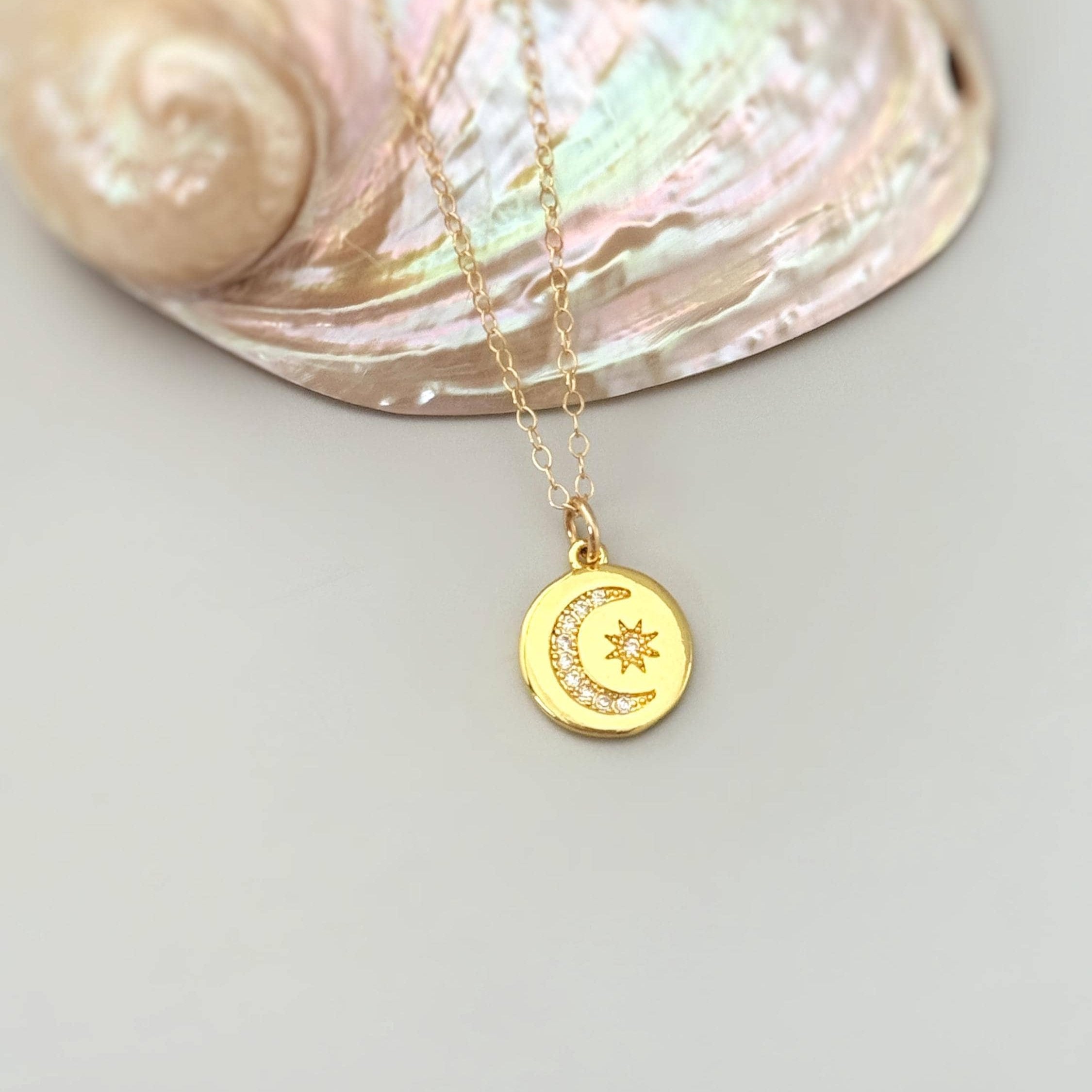 Crystal Crescent Moon Celestial Necklace Gold - Main Image