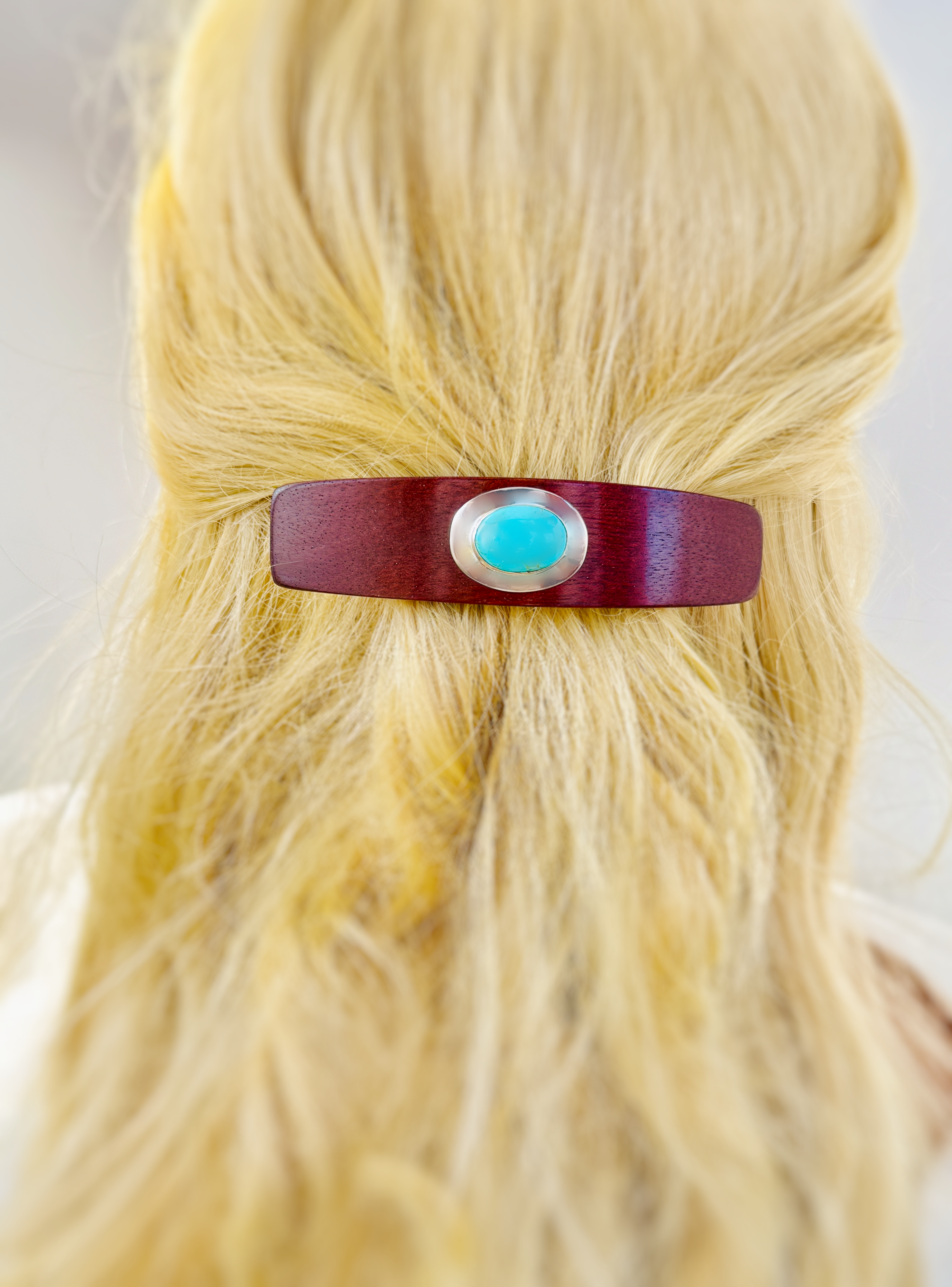 Bloodwood Turquoise Silver Gemstone barrette XL Southwestern Hair Clip