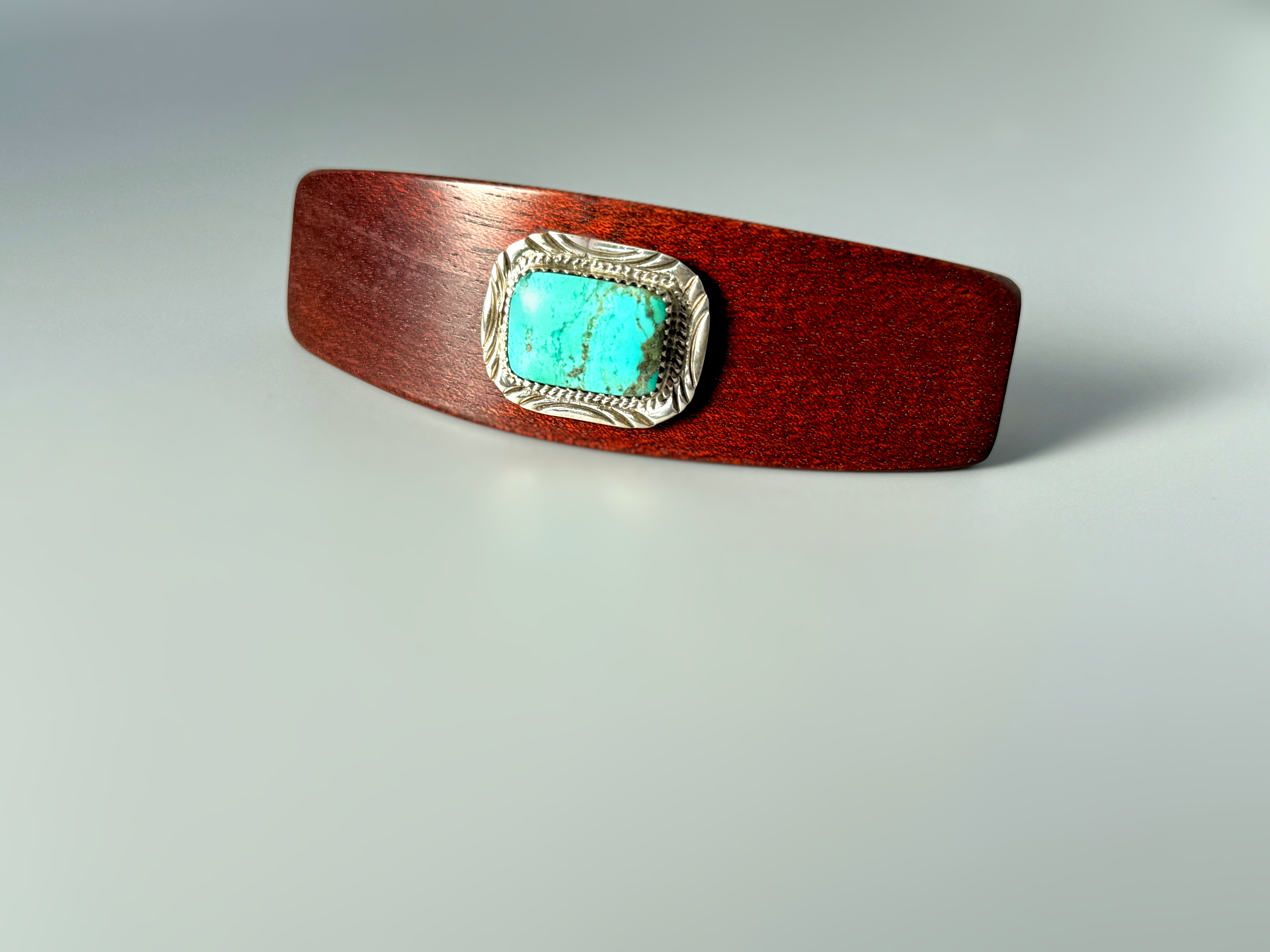 Bloodwood Genuine Turquoise Sterling Silver Gemstone Barrette Large Southwestern Hair Clip