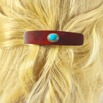 Sterling Silver and Turquoise Gemstone Barrette Borneo rosewood medium clip