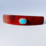 Sterling Silver and Turquoise Gemstone Barrette Borneo rosewood medium clip
