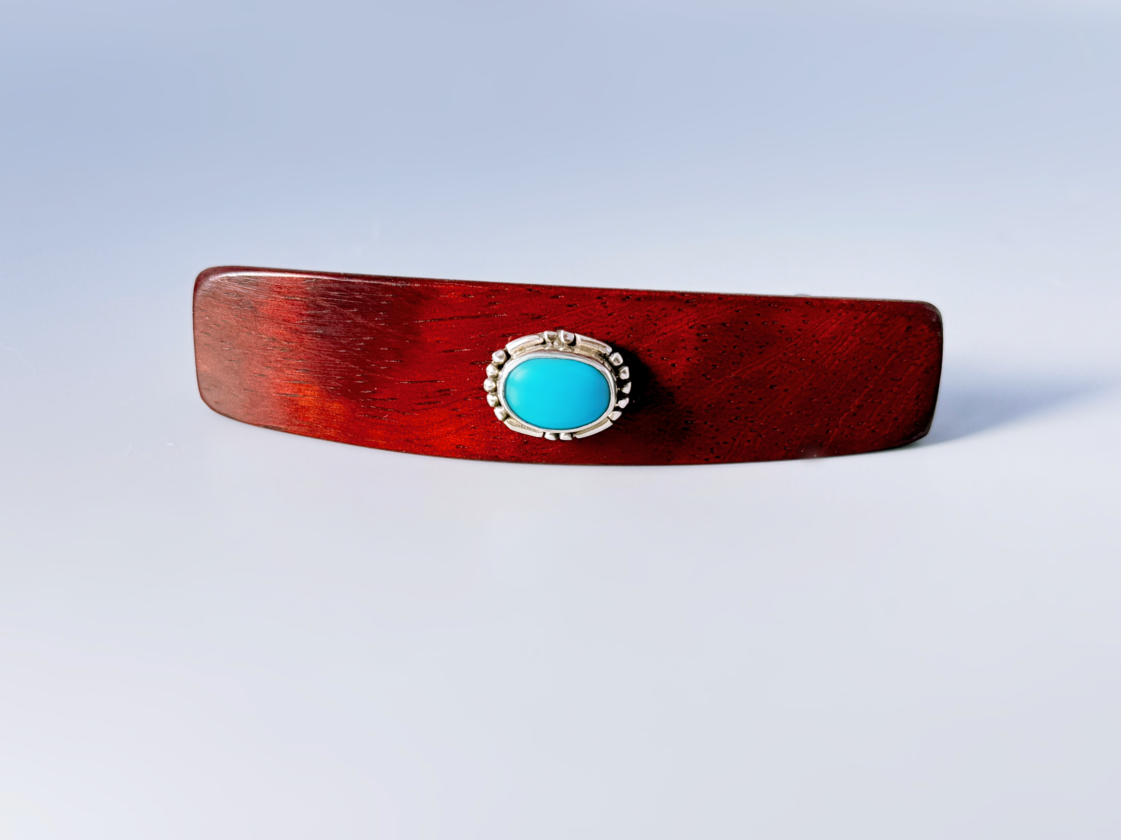 Sterling Silver and Turquoise Gemstone Barrette Borneo rosewood medium clip