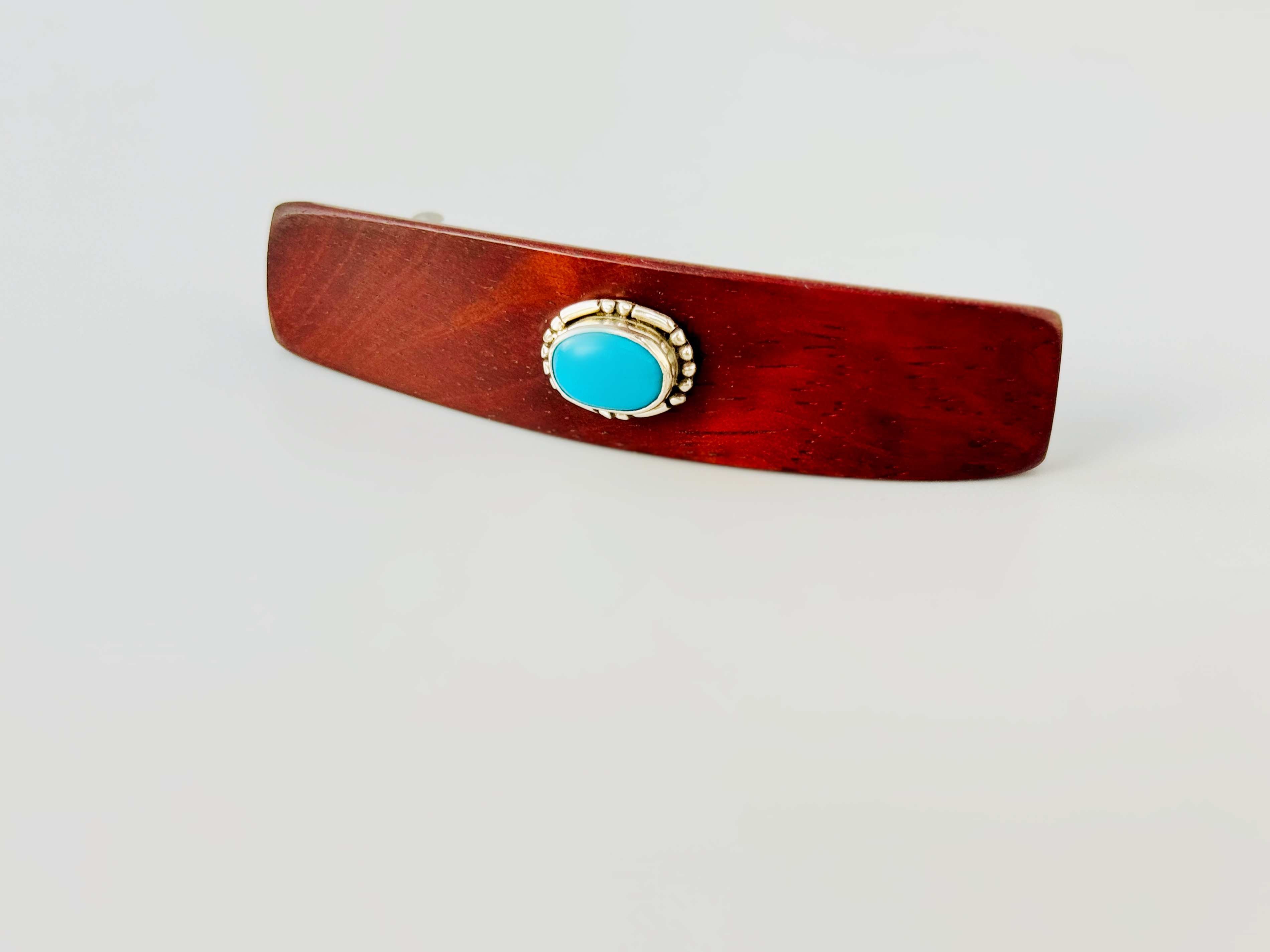 Sterling Silver and Turquoise Gemstone Barrette Borneo rosewood medium clip