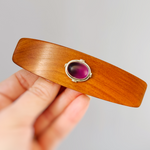 Amethyst Silver Gemstone Barrette Cherry wood hair clip XL