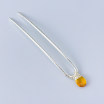 Genuine Citrine Gemstone Silver Hair Pin Luxury Gold Hair Fork