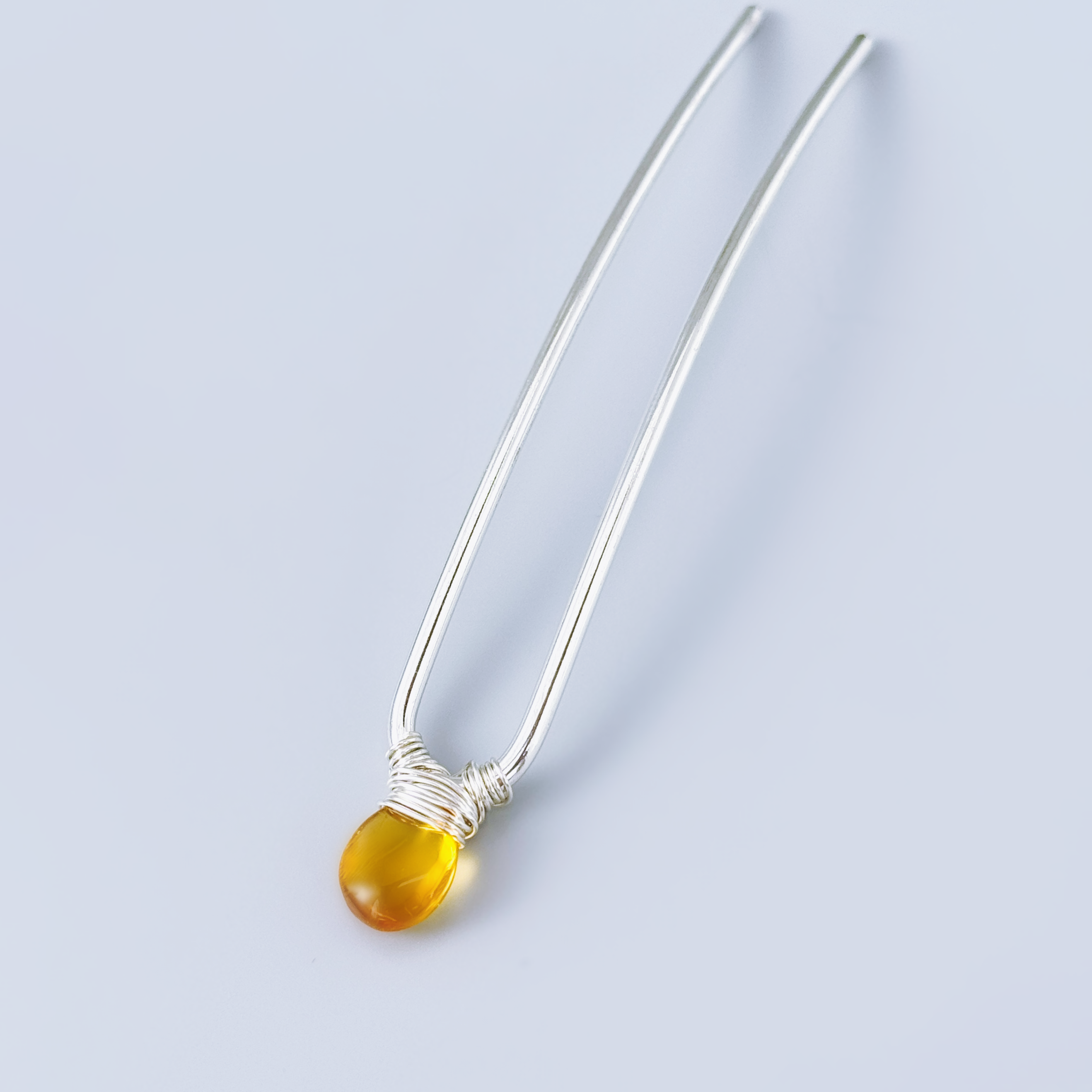 Genuine Citrine Gemstone Silver Hair Pin Luxury Gold Hair Fork