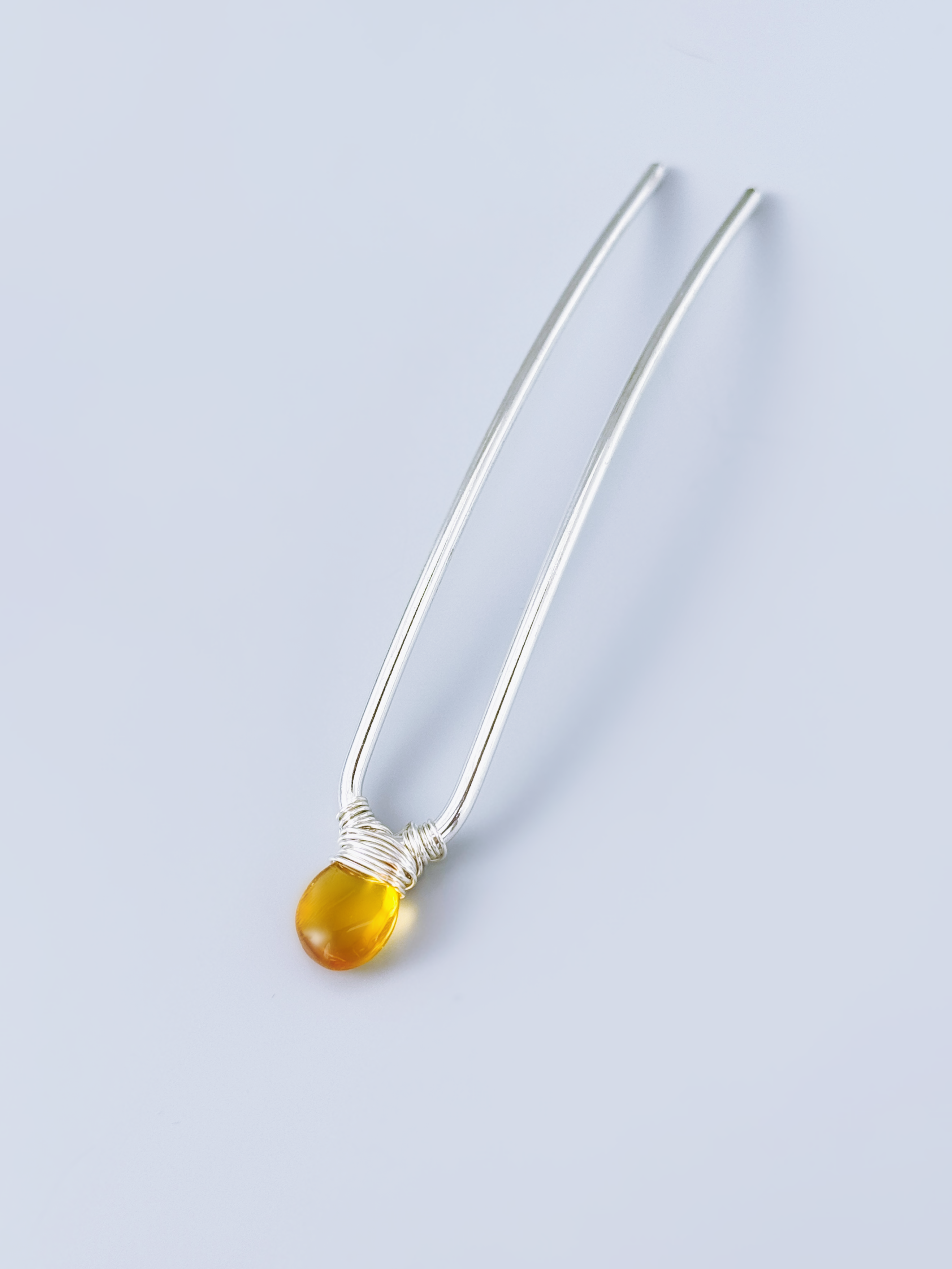 Genuine Citrine Gemstone Silver Hair Pin Luxury Gold Hair Fork
