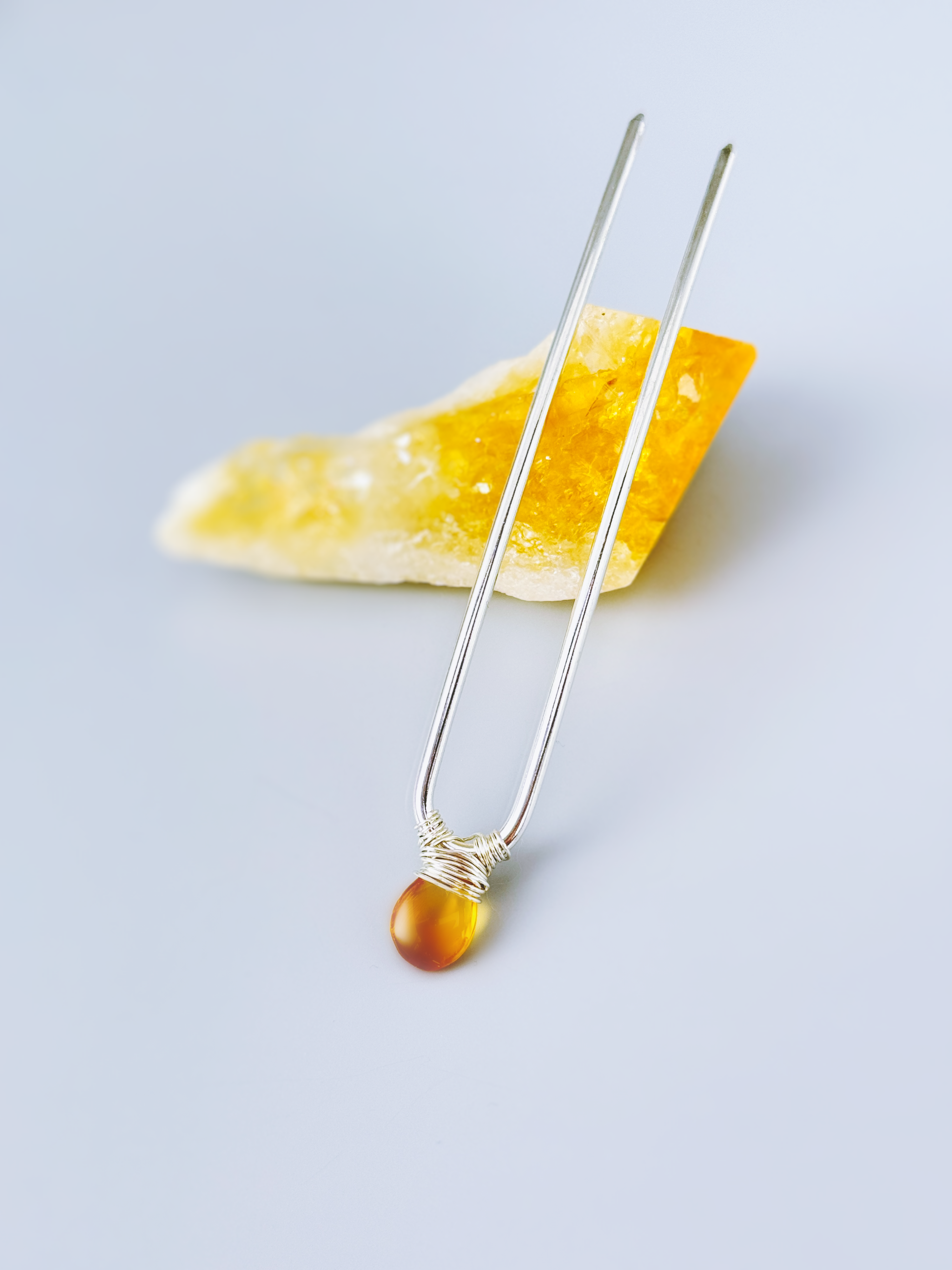 Genuine Citrine Gemstone Silver Hair Pin Luxury Gold Hair Fork