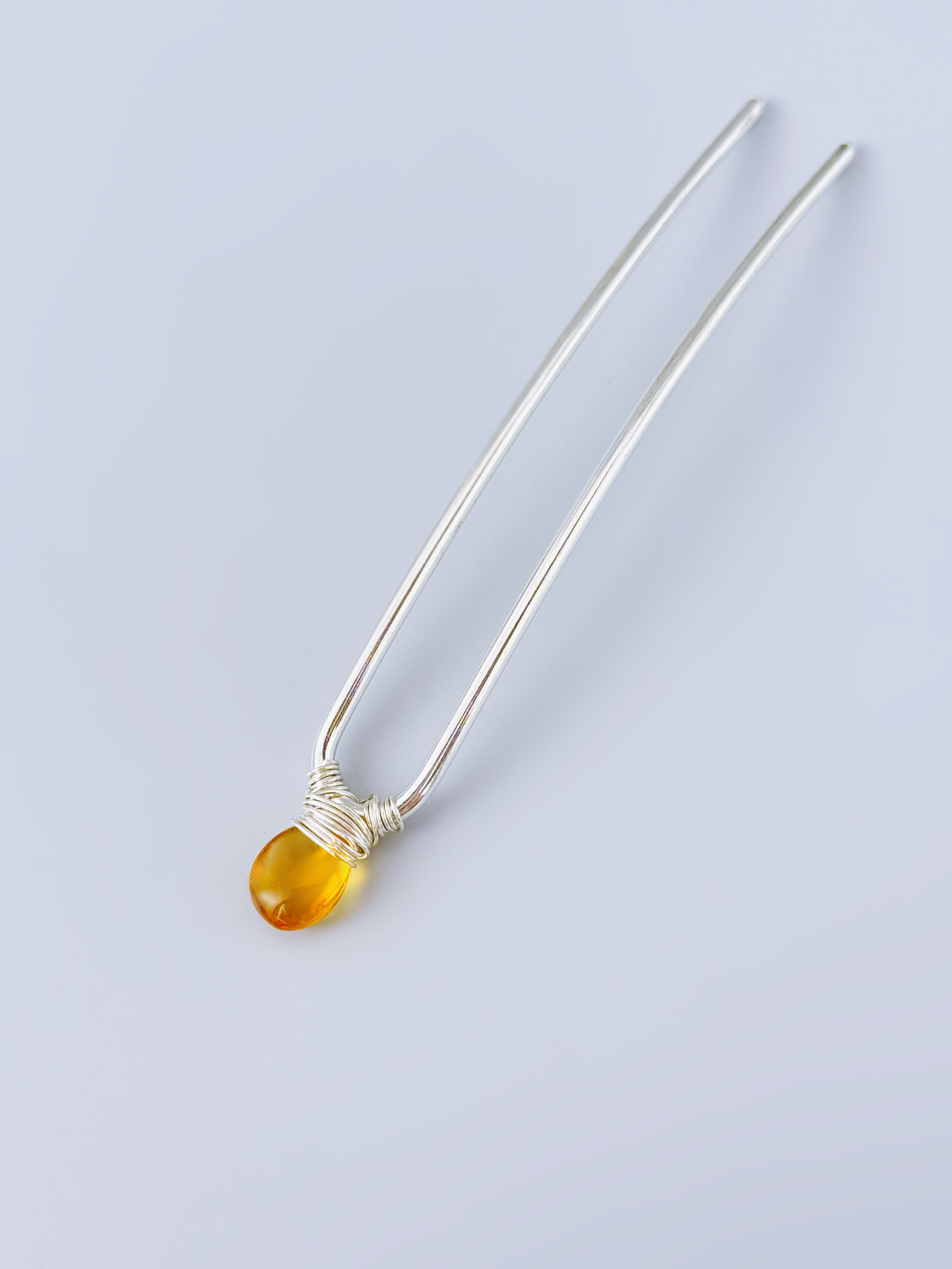 Genuine Citrine Gemstone Silver Hair Pin Luxury Gold Hair Fork