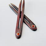 Cocobolo Rosewood Baltic Amber Sterling Silver Wood and Gemstone Hair pins