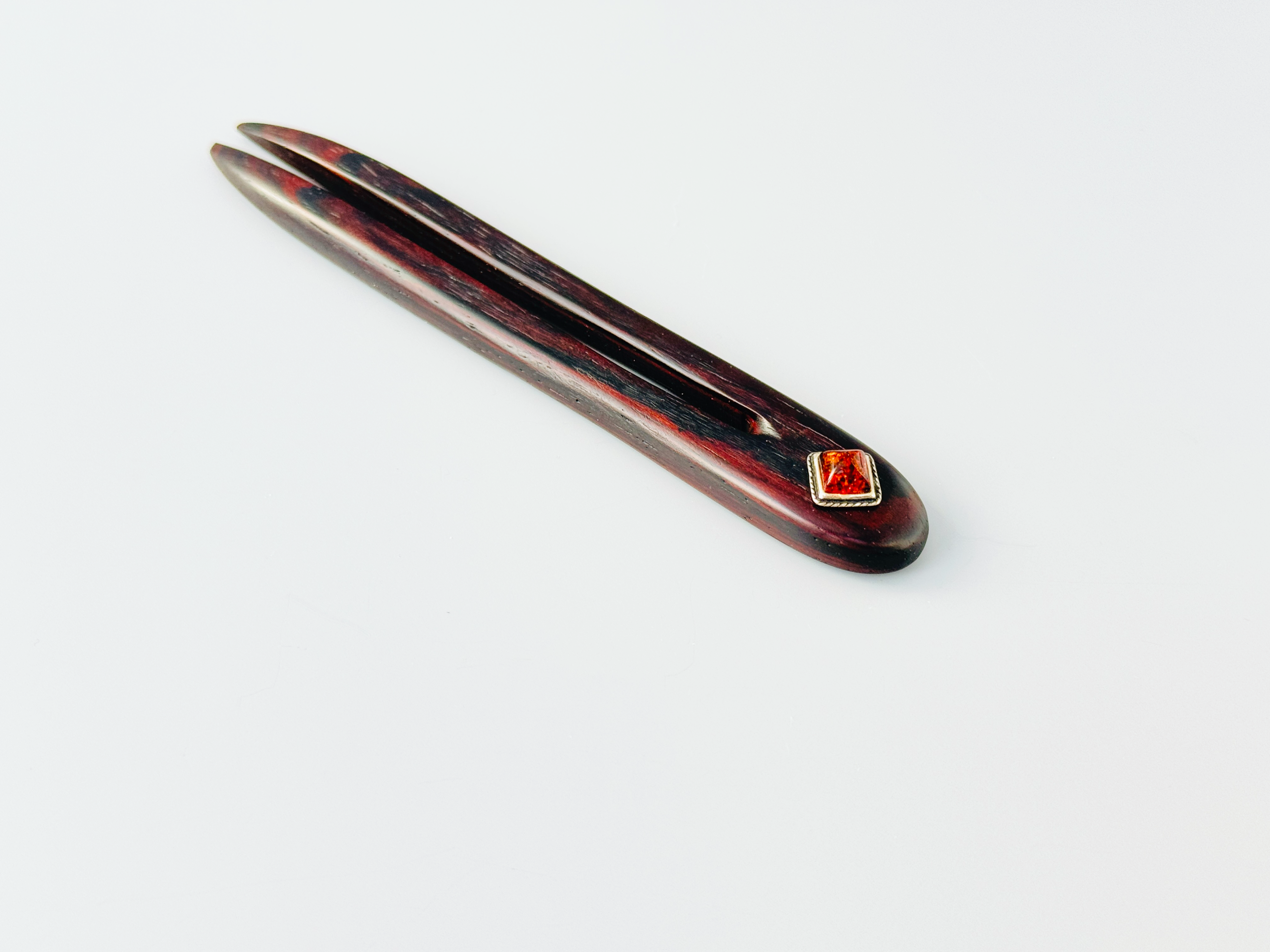 Cocobolo Rosewood Baltic Amber Sterling Silver Wood and Gemstone Hair pins