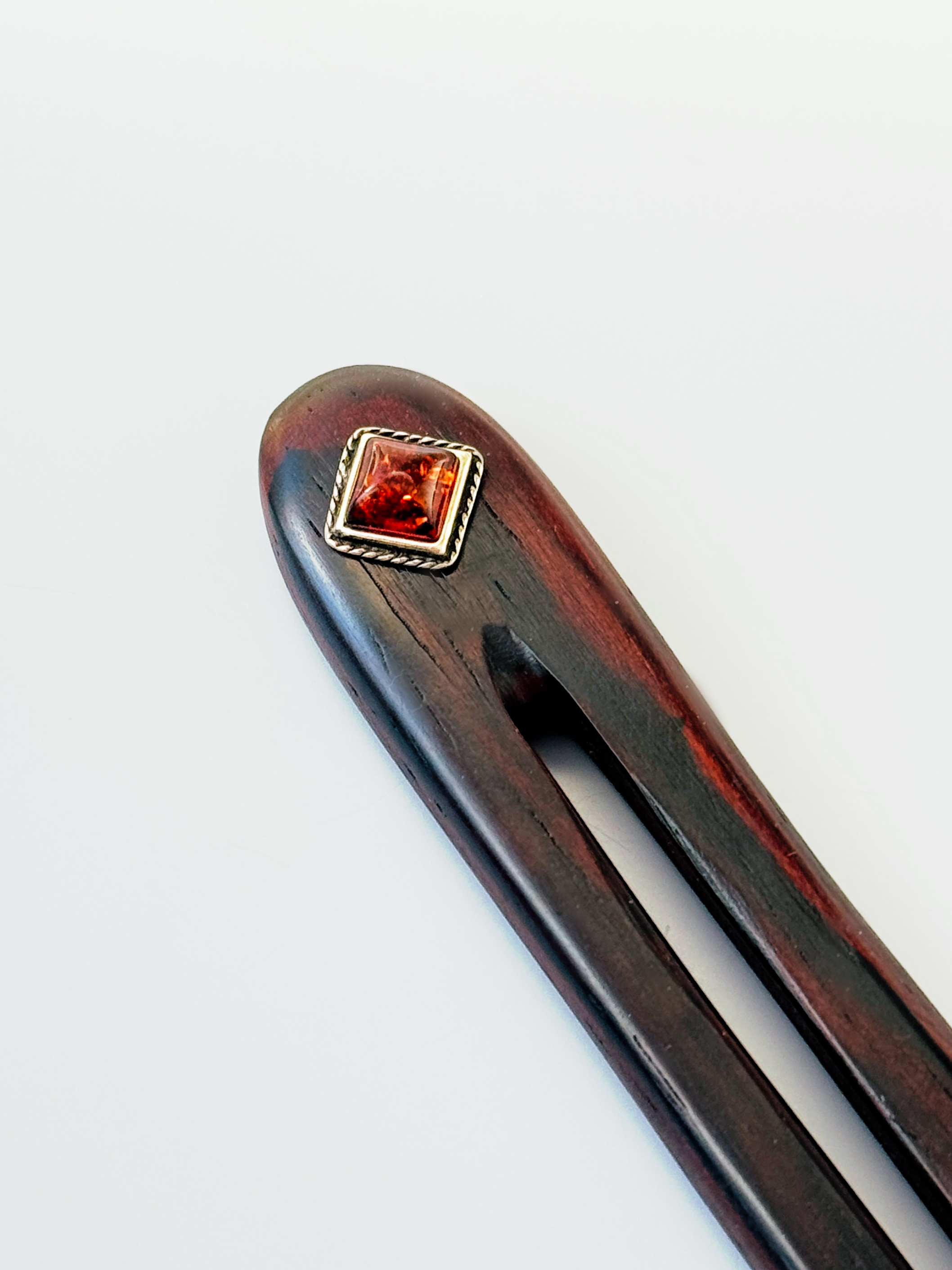 Cocobolo Rosewood Baltic Amber Sterling Silver Wood and Gemstone Hair pins