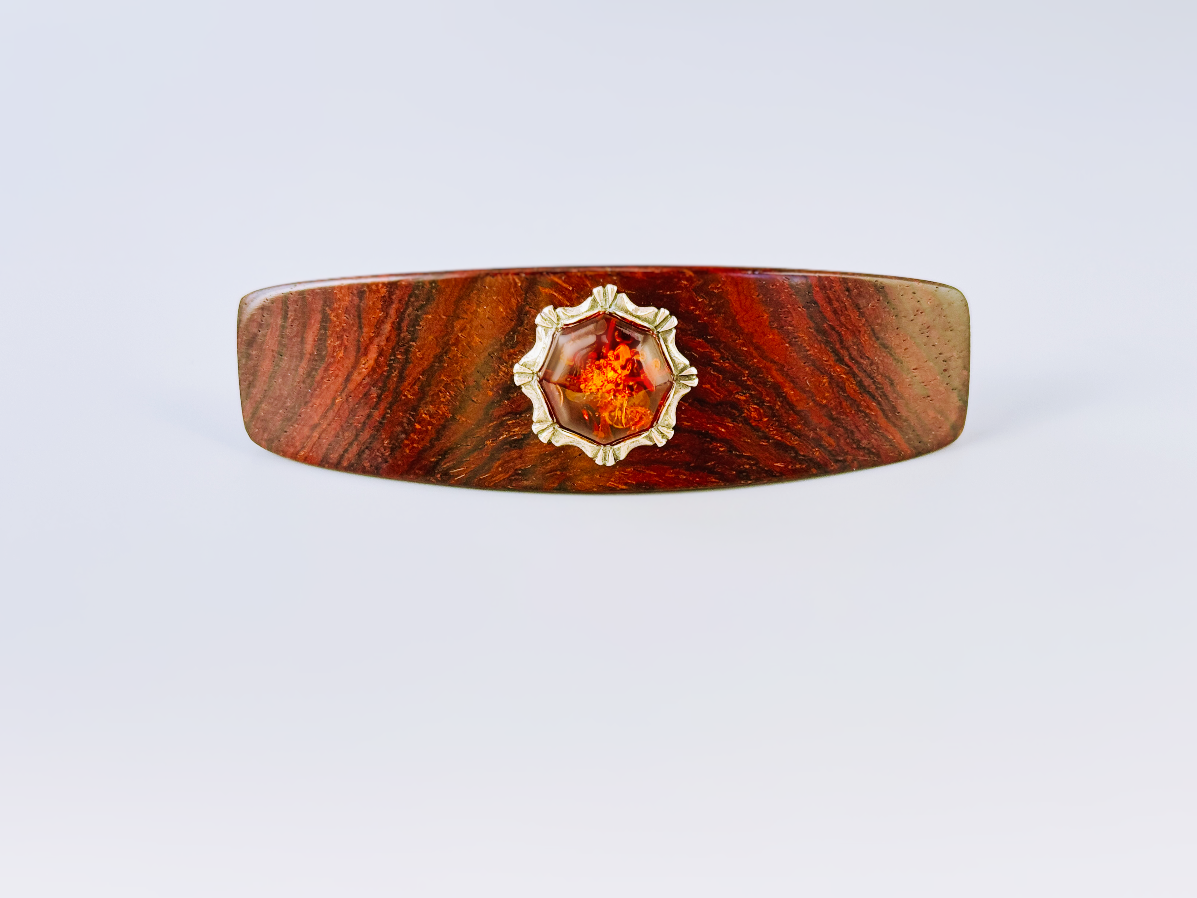 Genuine Baltic Amber Gemstone Barrette, Cocobolo Rosewood luxury hair clip