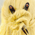 Cocobolo Rosewood Baltic Amber Sterling Silver Wood and Gemstone Hair pins