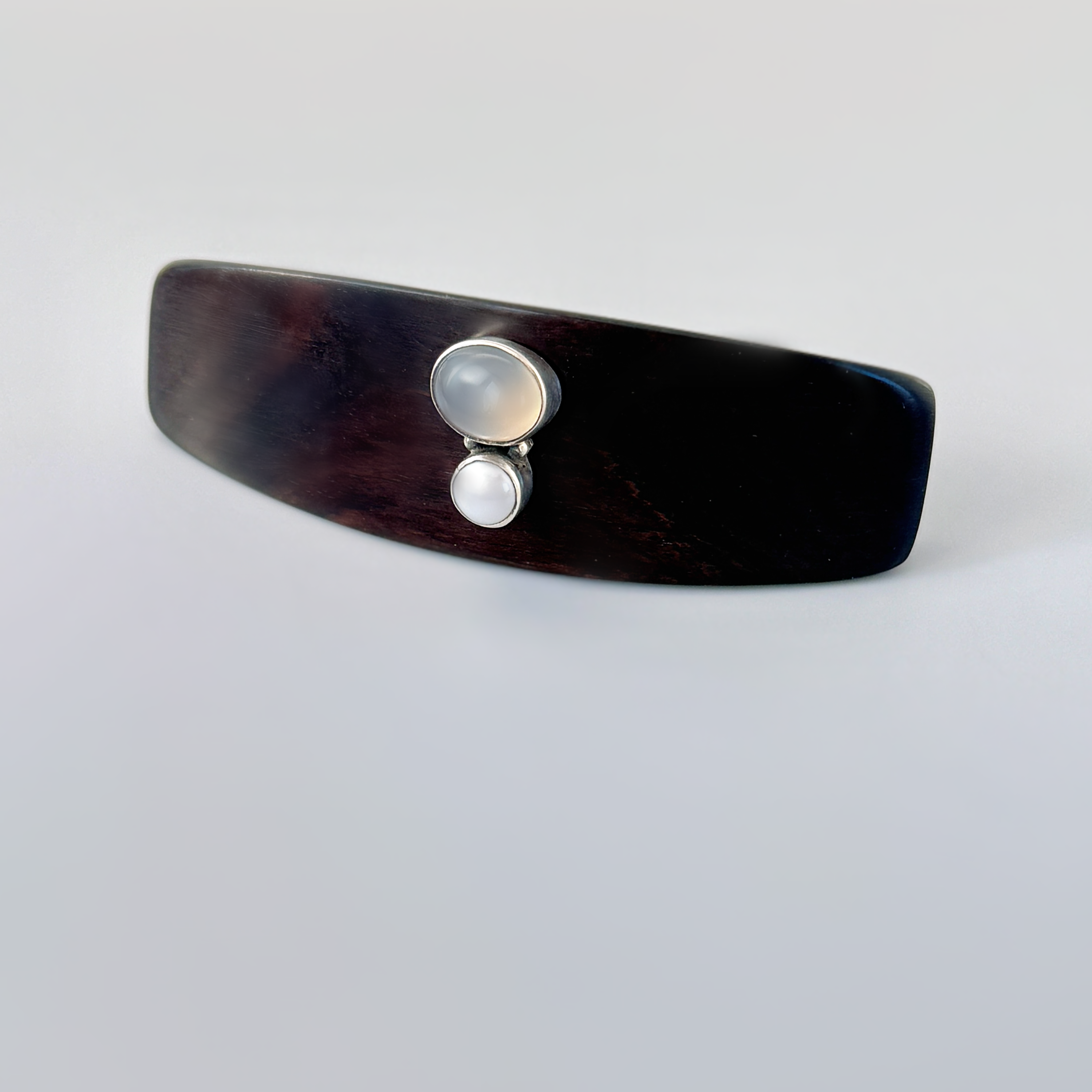 Sterling Silver Ebony Chalcedony and Pearl Gemstone Barrette
