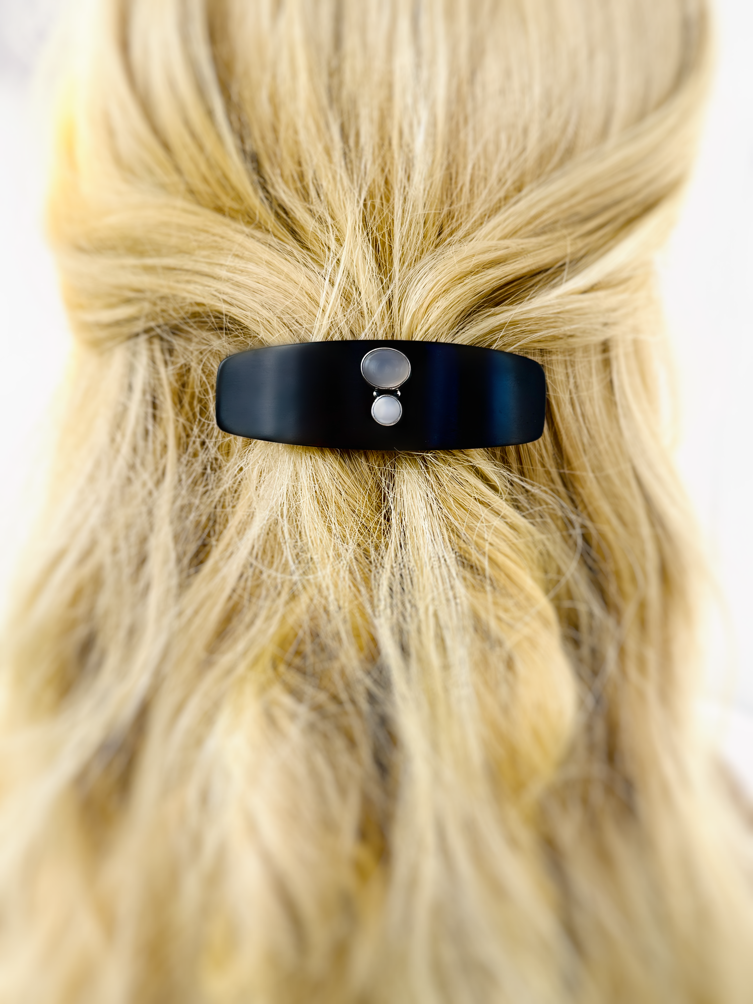 Sterling Silver Ebony Chalcedony and Pearl Gemstone Barrette