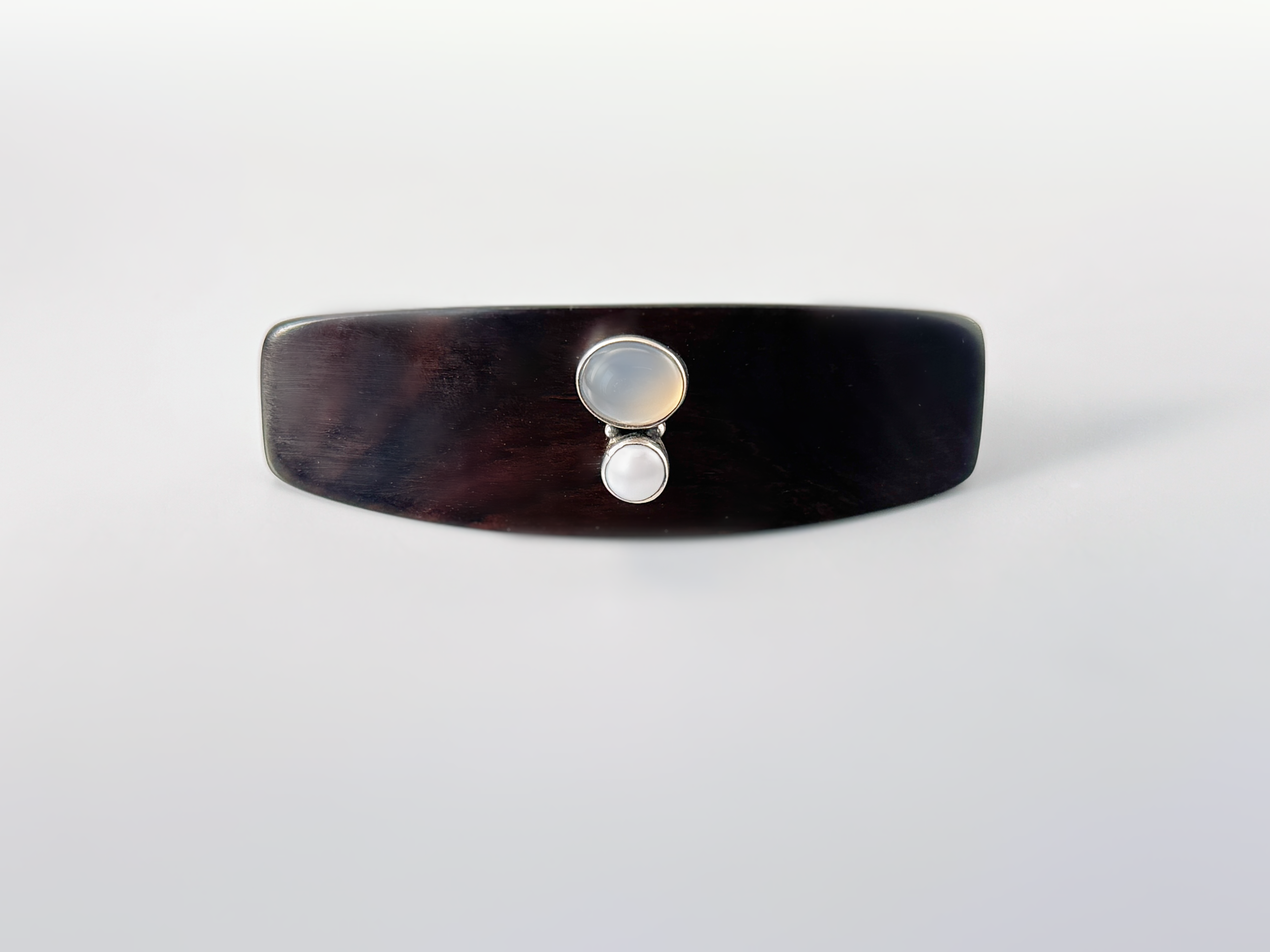 Sterling Silver Ebony Chalcedony and Pearl Gemstone Barrette