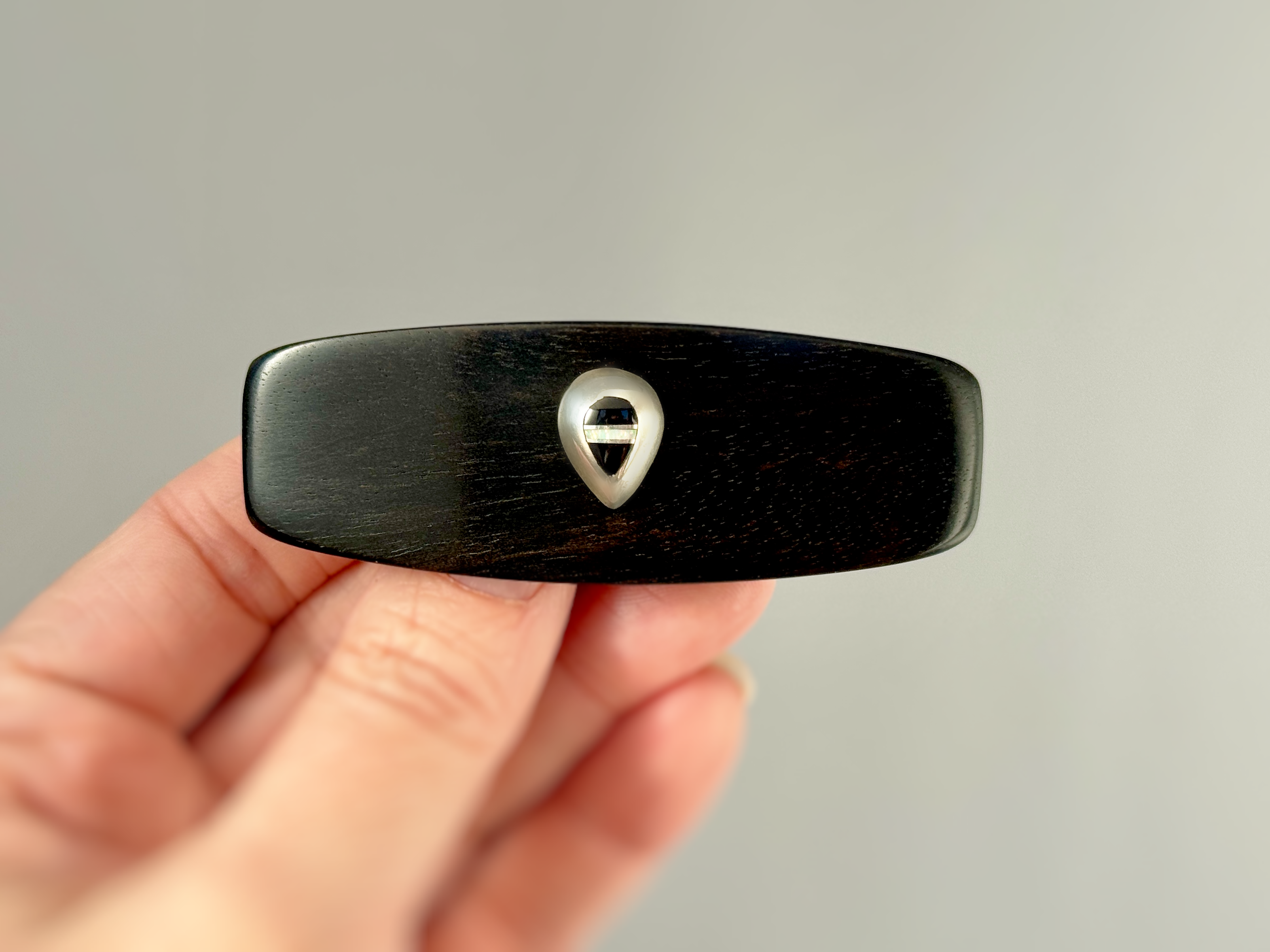 Ebony Wood Opal Sterling Silver Gemstone Barrette Small