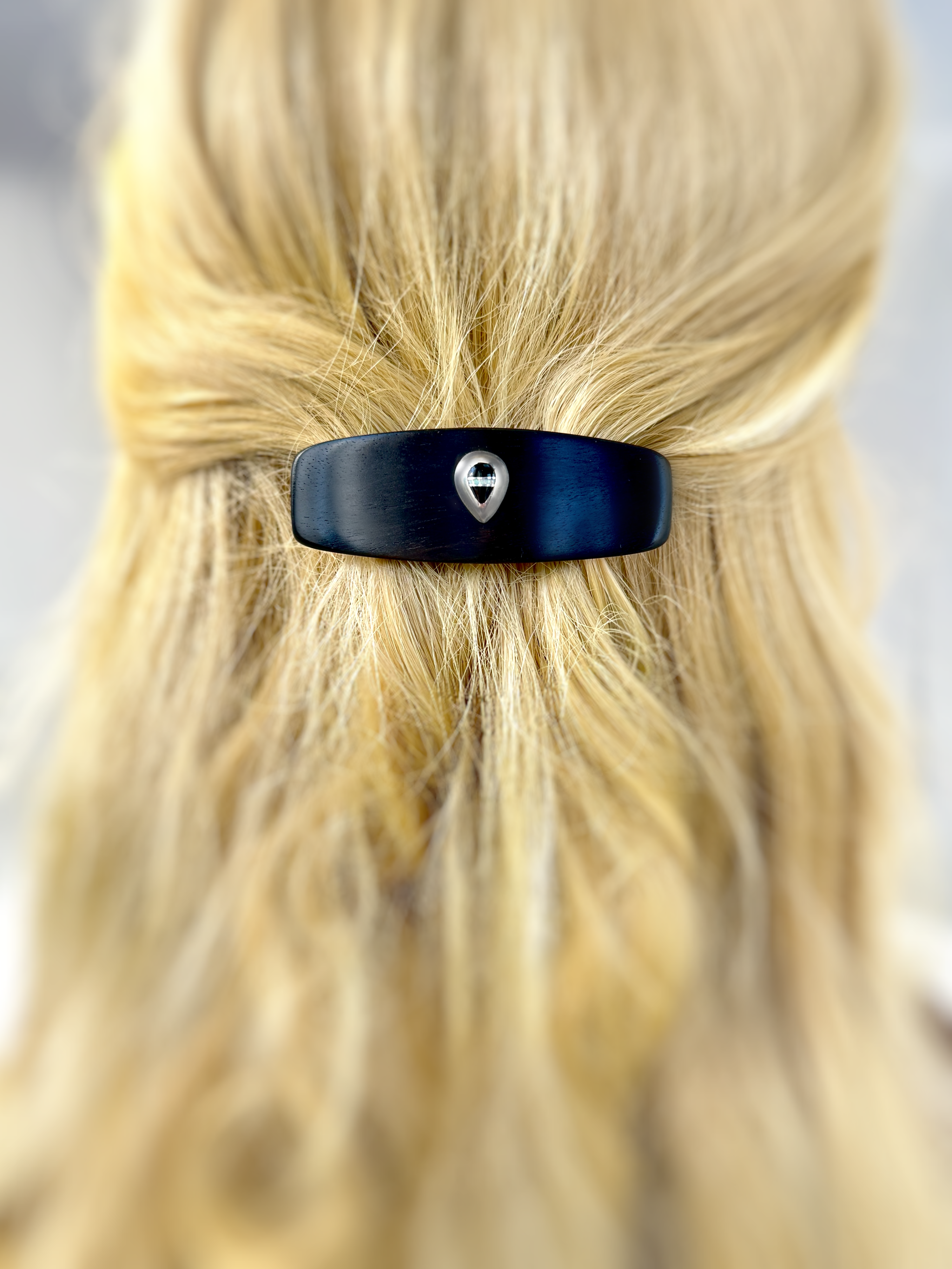 Ebony Wood Opal Sterling Silver Gemstone Barrette Small