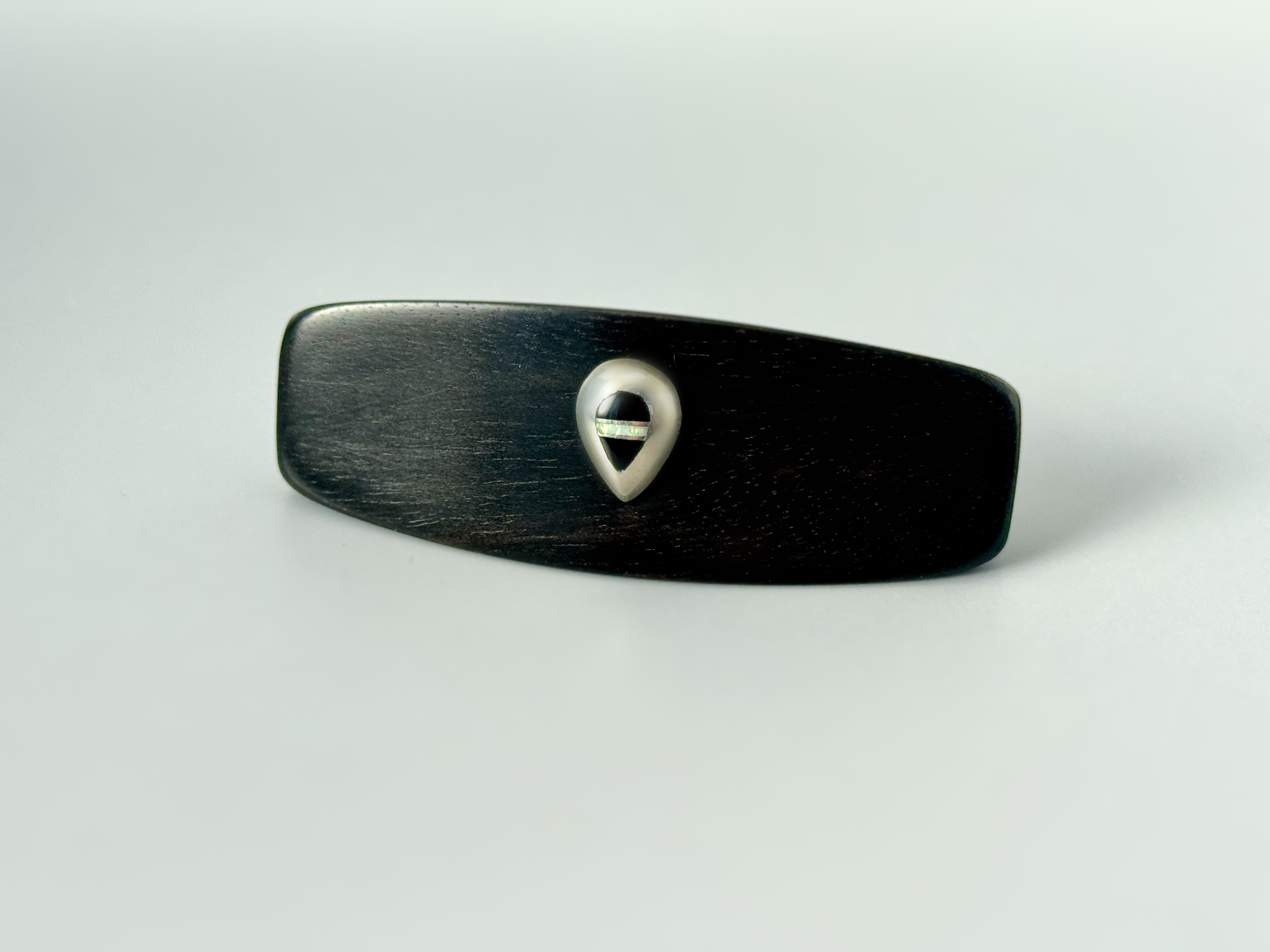 Ebony Wood Opal Sterling Silver Gemstone Barrette Small