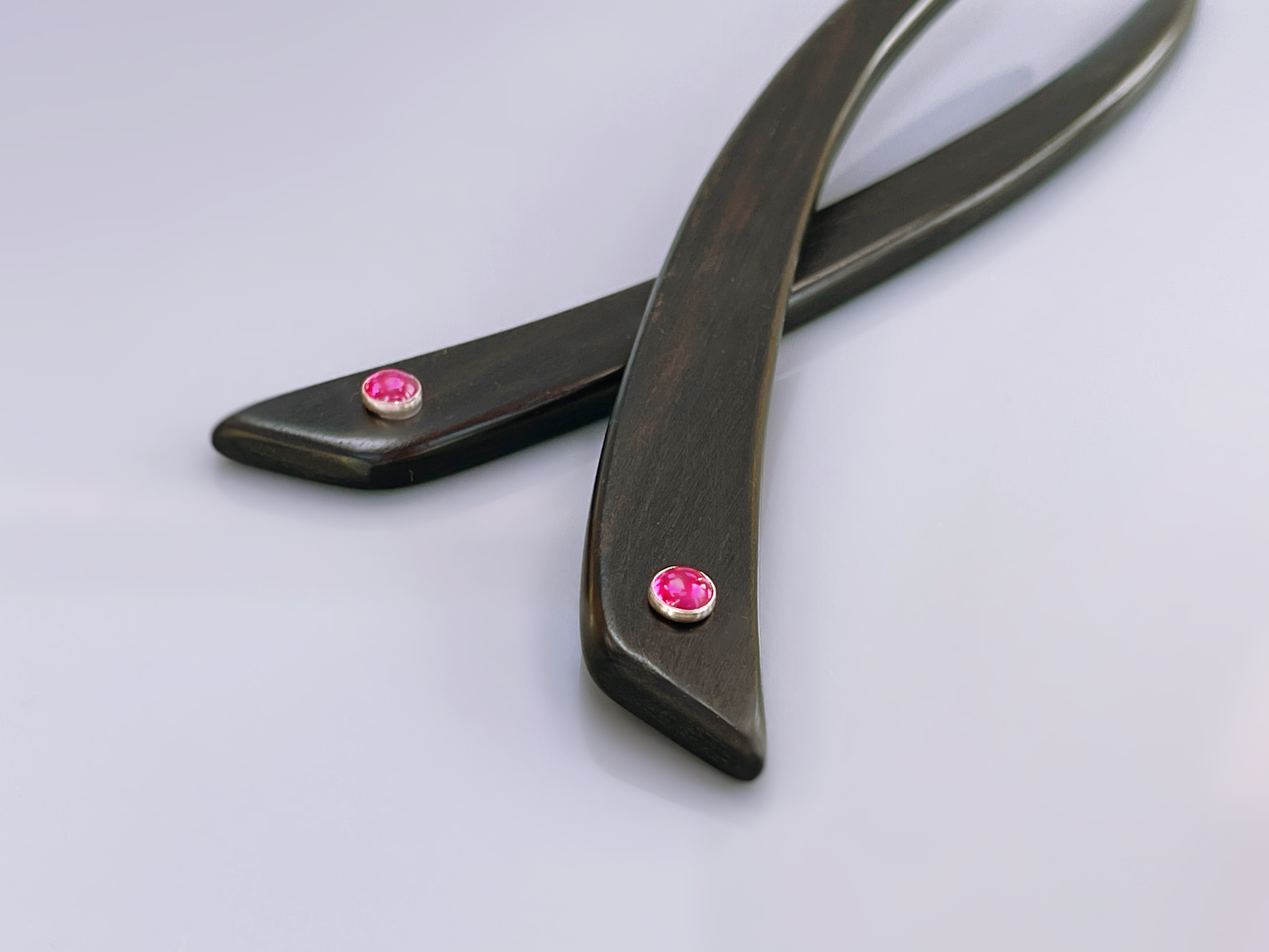 Ebony Serling Silver and Genuine Ruby hair sticks, silver luxury hair pins