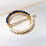 Iolite Pearl Gemstone Barrette Silver Hair Clip