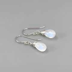 Smooth Sterling Silver Moonstone Dangle Earrings