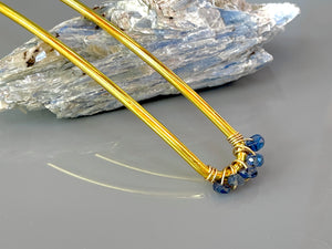 Genuine Sapphire Gemstone Hair Pin, Luxury Hair Accessory, Sapphire Hair Fork, Gold Wedding hair stick