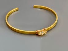 Load image into Gallery viewer, Dainty Wenlo Mine Genuine Opal cuff bracelet Stackable Matte Gold Genuine Opal Bracelet