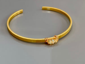 Dainty Wenlo Mine Genuine Opal cuff bracelet Stackable Matte Gold Genuine Opal Bracelet