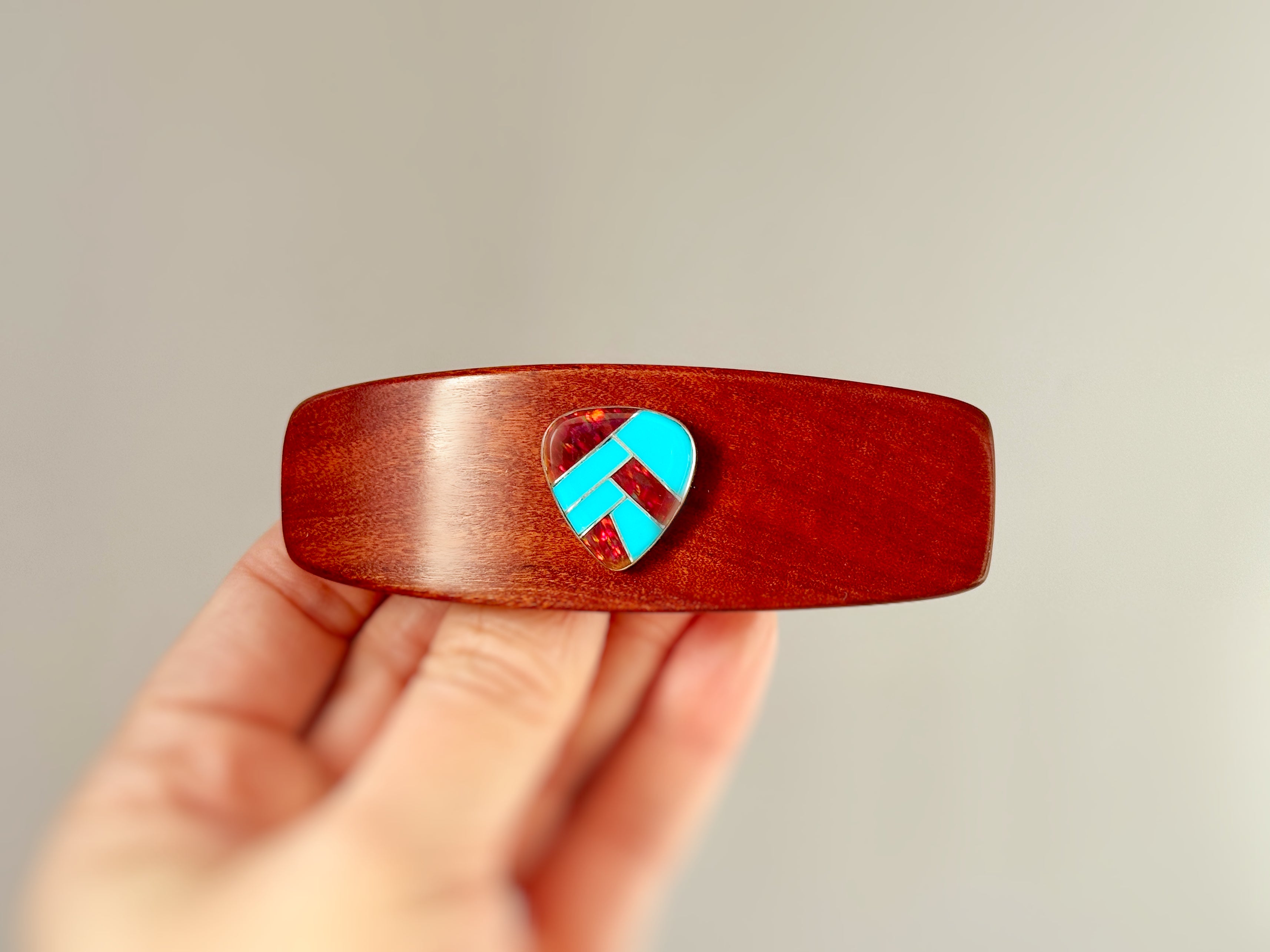 Pink Ivory Sterling Silver Opal and Turquoise Gemstone barrette, luxury hair clip Medium