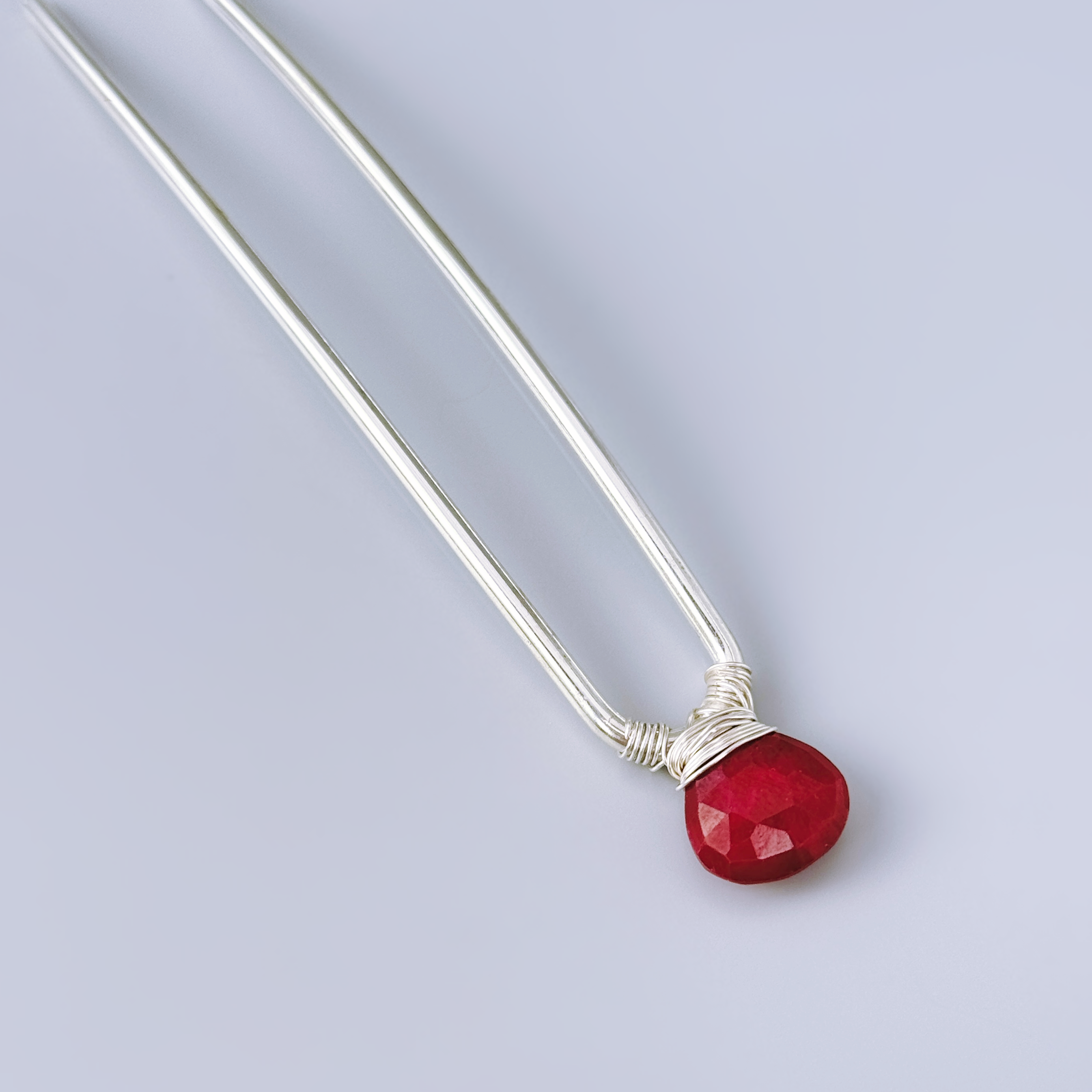 Genuine Ruby Gemstone Hair Pin Luxury Silver or Gold Hair Fork