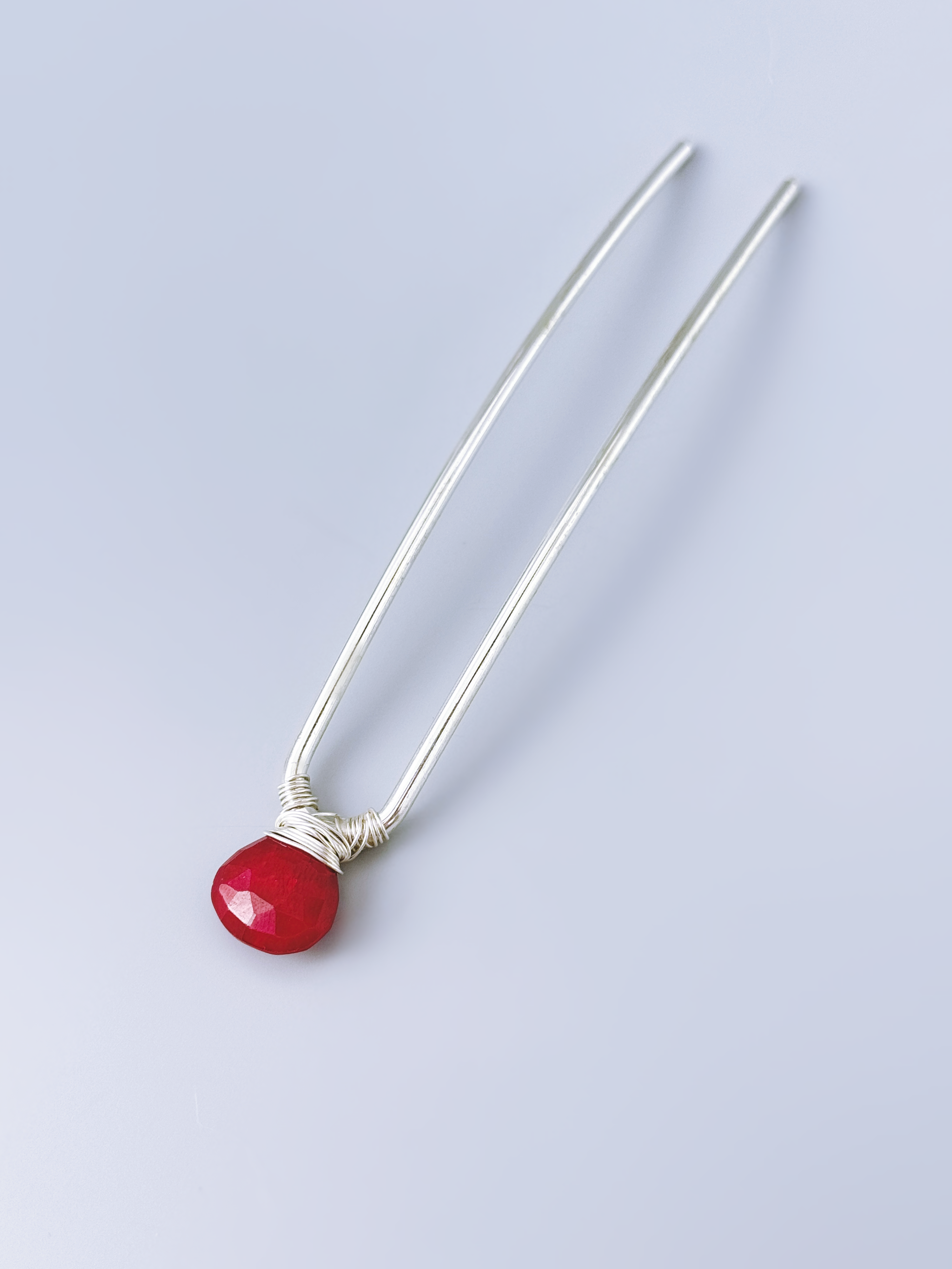 Genuine Ruby Gemstone Hair Pin Luxury Silver or Gold Hair Fork