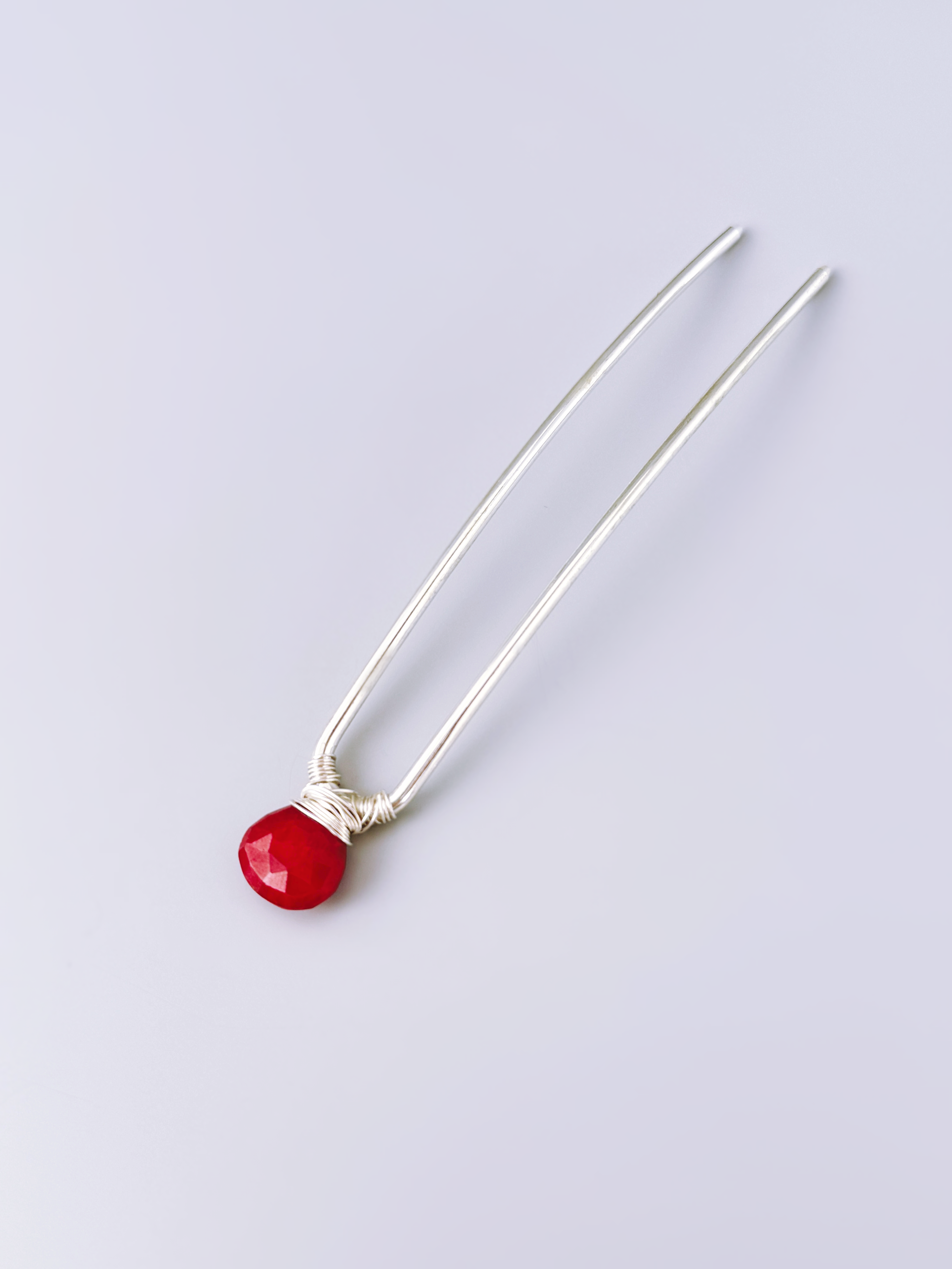 Genuine Ruby Gemstone Hair Pin Luxury Silver or Gold Hair Fork