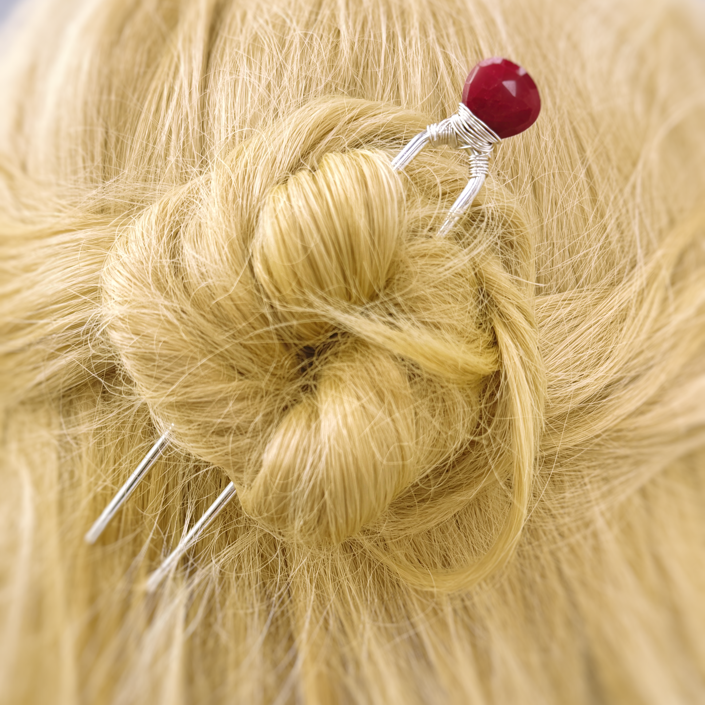 Genuine Ruby Gemstone Hair Pin Luxury Silver or Gold Hair Fork