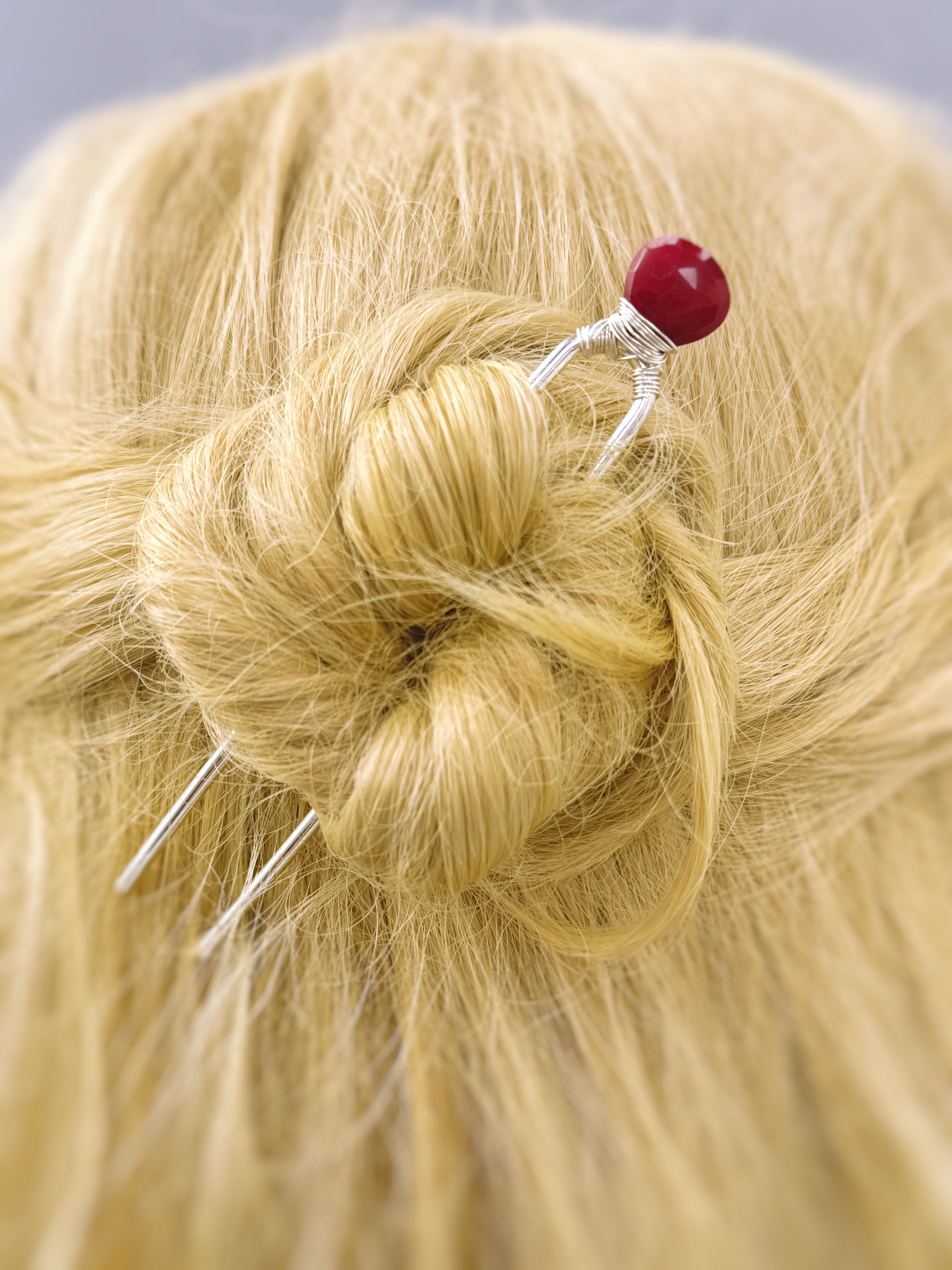 Genuine Ruby Gemstone Hair Pin Luxury Silver or Gold Hair Fork