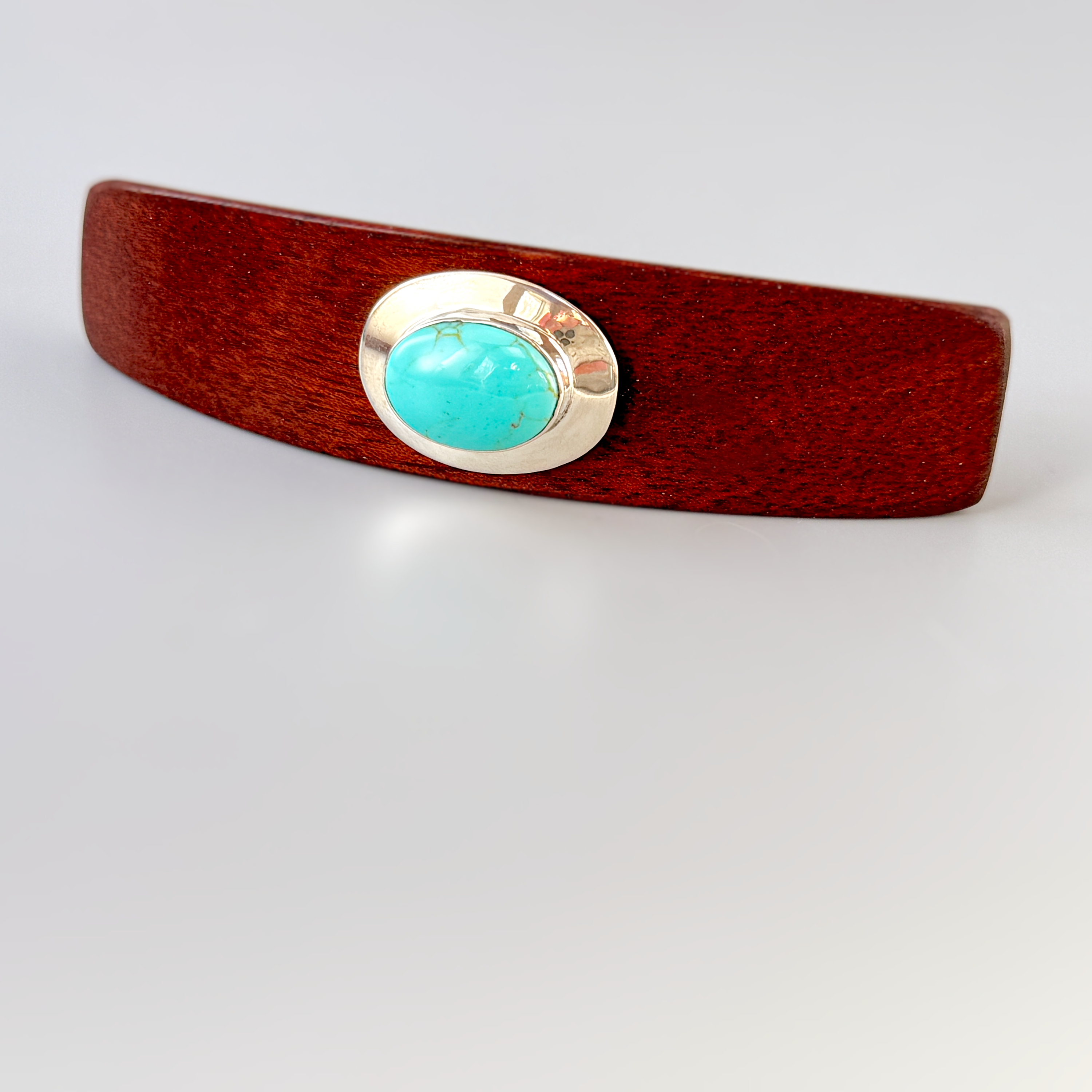Bloodwood Turquoise Silver Gemstone barrette XL Southwestern Hair Clip
