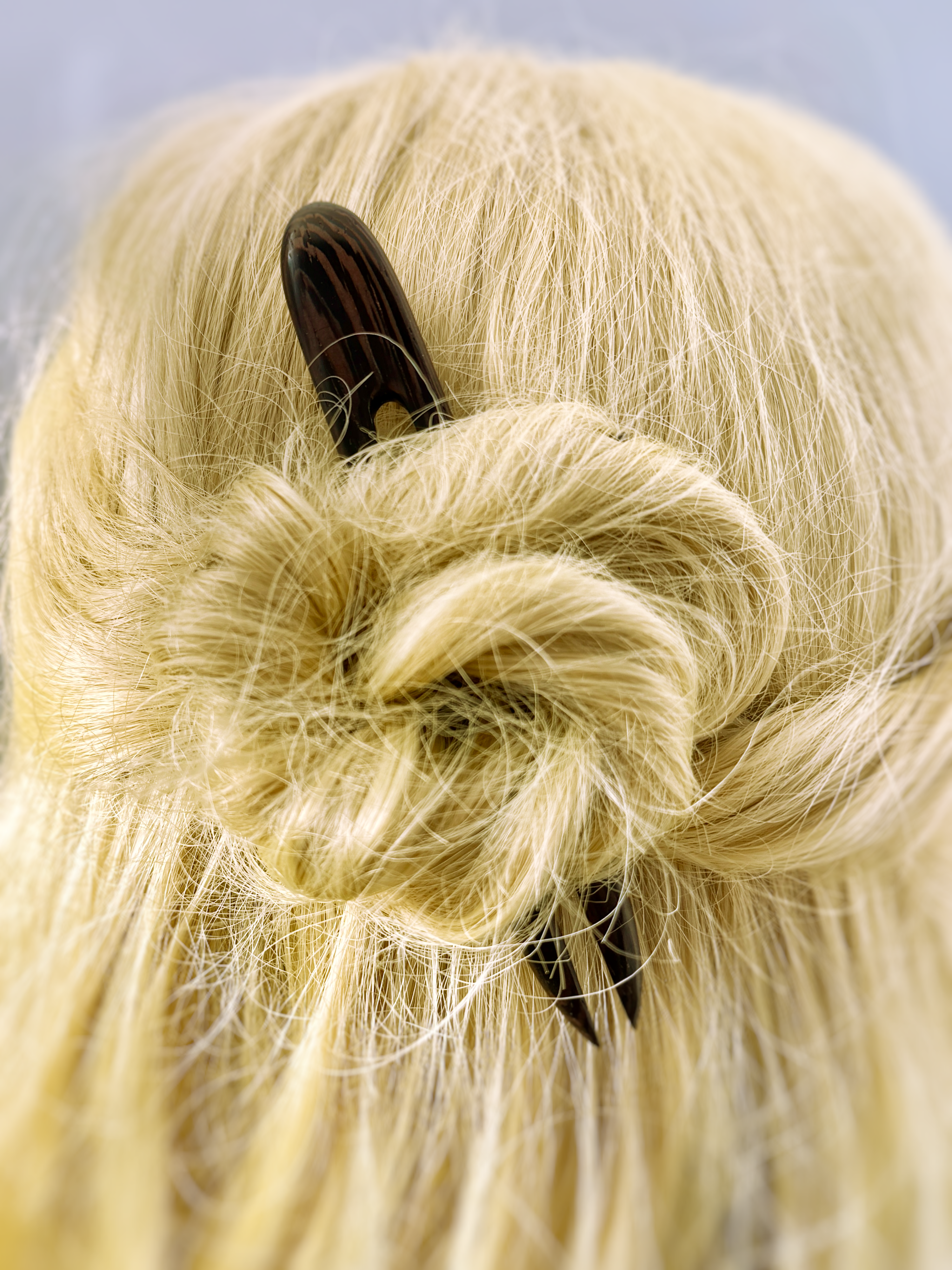 Wenge Wood Hair Pin in a hair style