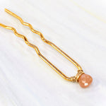 Peach Moonstone Gemstone Hair Pin, Gold Wedding Hair Pin