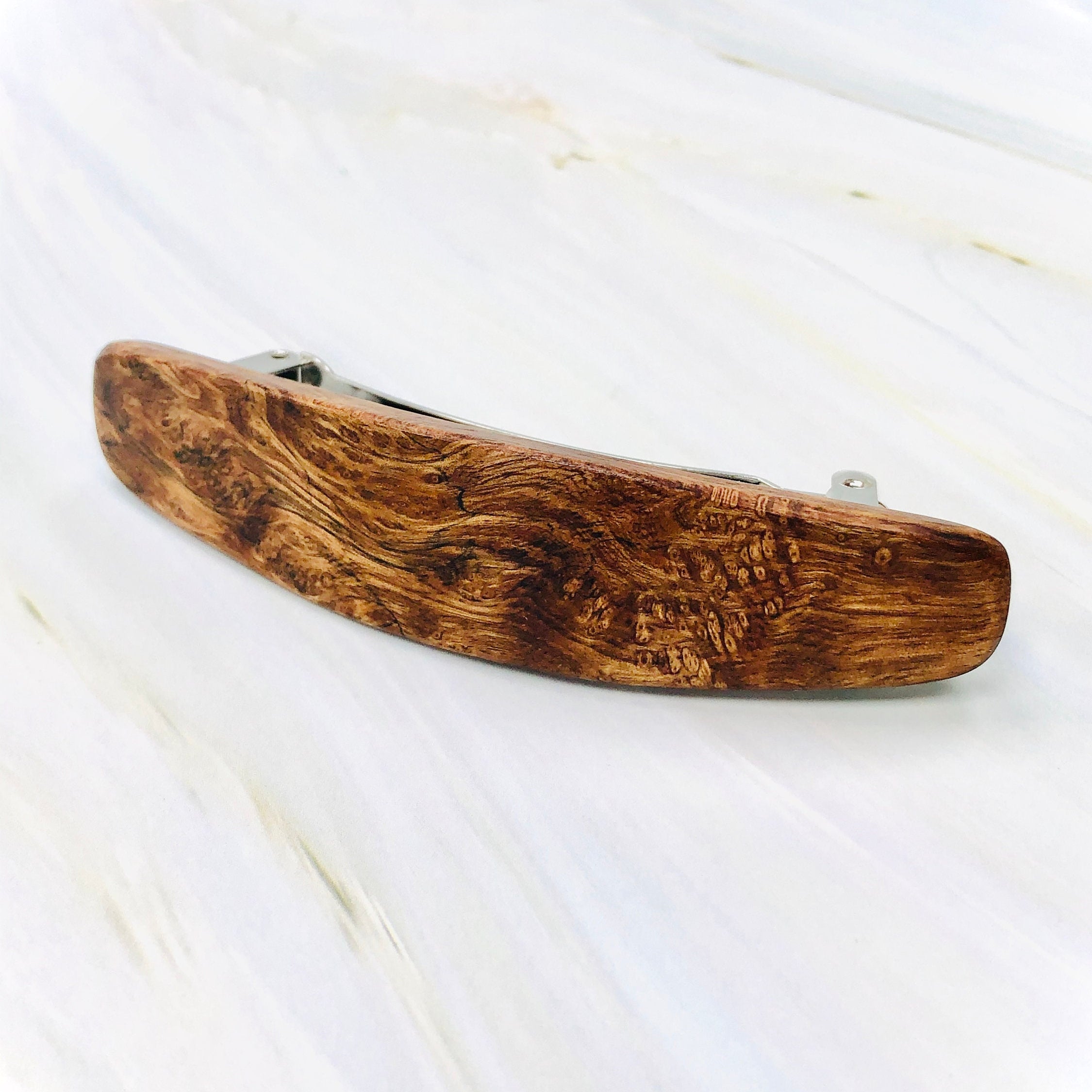 Hair Clip for Women Wood Barrette for long hair Pyinma Burl Medium Minimalist Plain Hair Clip Claw Handmade 5th Anniversary gift for Wife