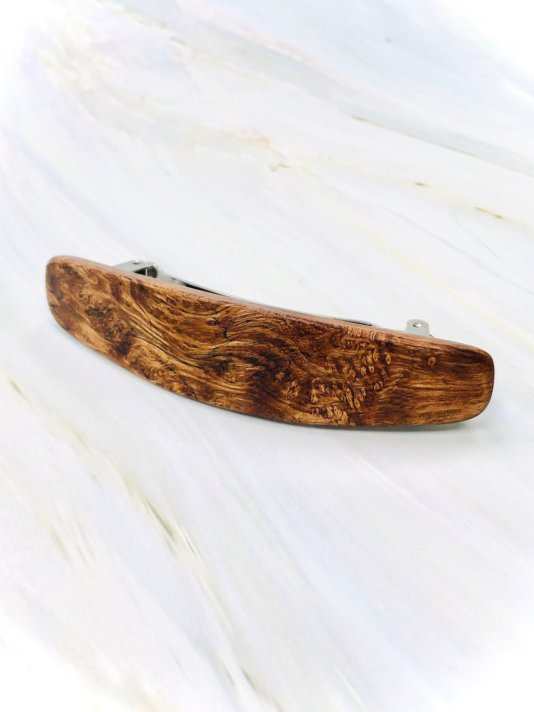 Hair Clip for Women Wood Barrette for long hair Pyinma Burl Medium Minimalist Plain Hair Clip Claw Handmade 5th Anniversary gift for Wife