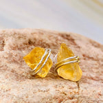 Raw Citrine Post Earrings, dainty raw citrine stud earrings, artisan citrine earrings