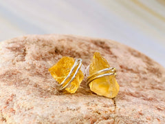 Raw Citrine Post Earrings, dainty raw citrine stud earrings, artisan citrine earrings