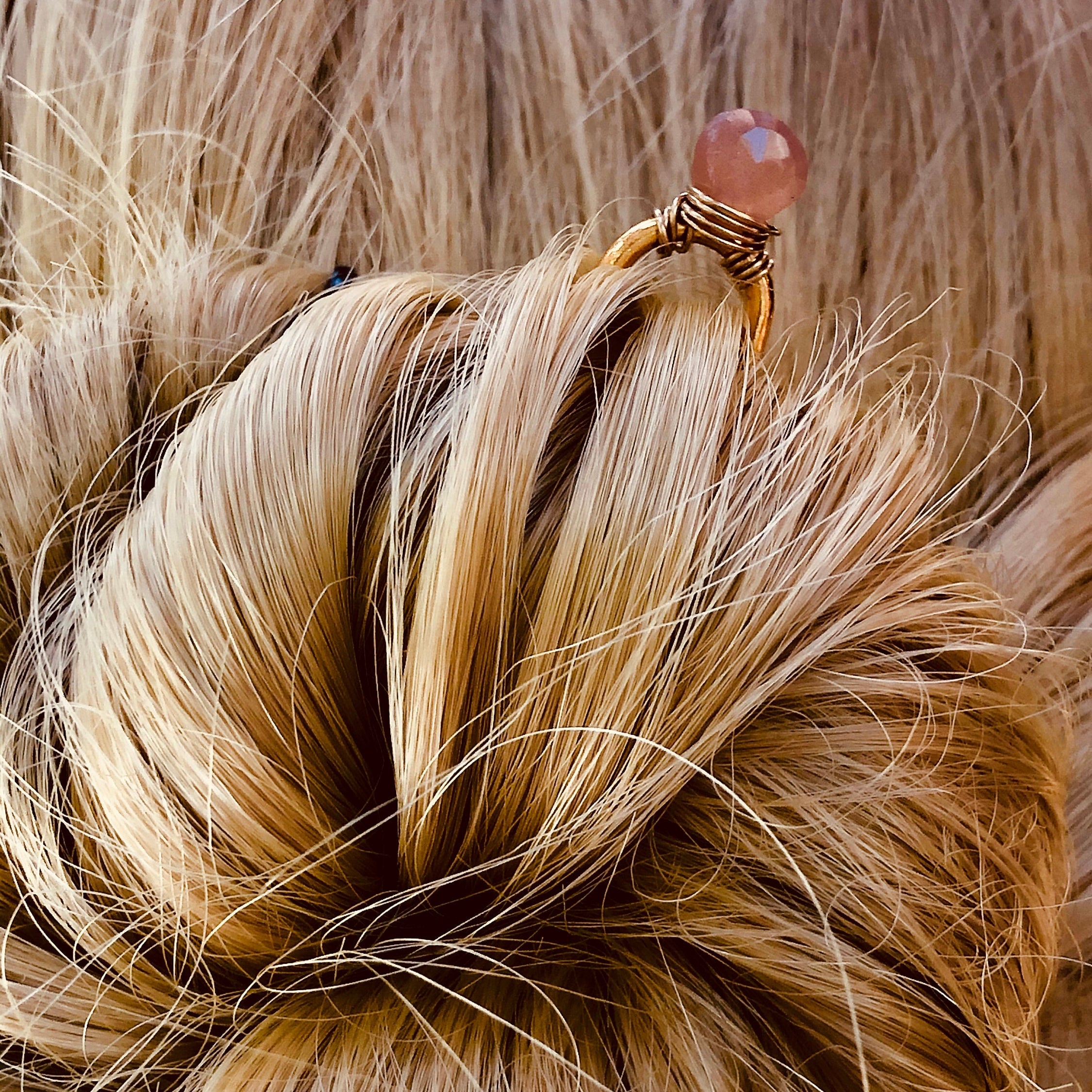 Peach Moonstone Gemstone Hair Pin, Gold Wedding Hair Pin