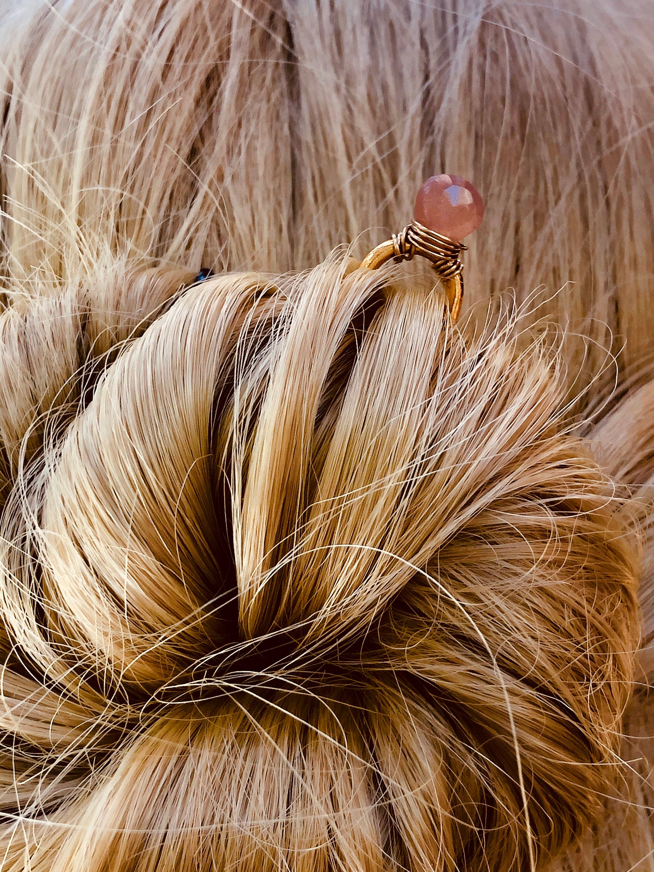 Peach Moonstone Gemstone Hair Pin, Gold Wedding Hair Pin