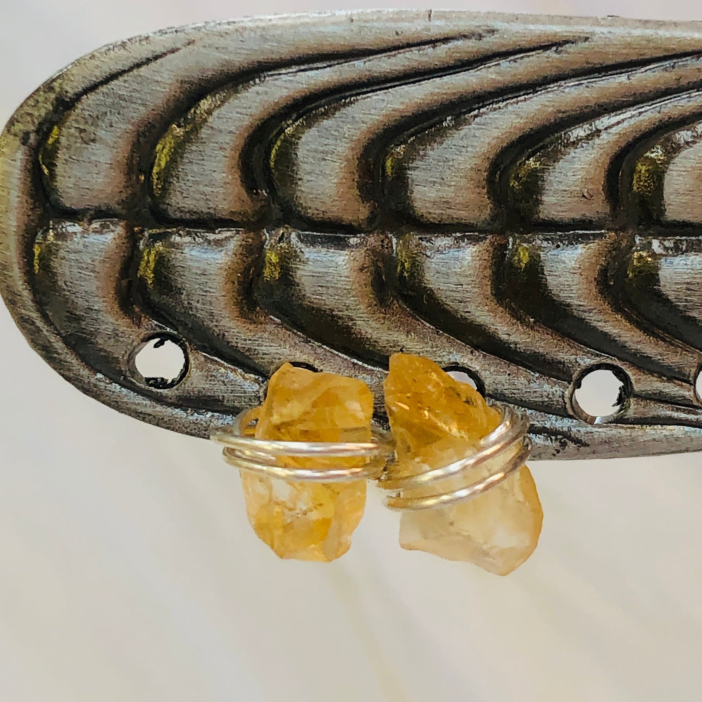 Raw Citrine Post Earrings, dainty raw citrine stud earrings, artisan citrine earrings