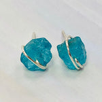 Organic Apatite Post Earrings, dainty raw Apatite stud earrings, artisan Apatite earrings