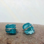 Organic Apatite Post Earrings, dainty raw Apatite stud earrings, artisan Apatite earrings