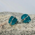 Organic Apatite Post Earrings, dainty raw Apatite stud earrings, artisan Apatite earrings